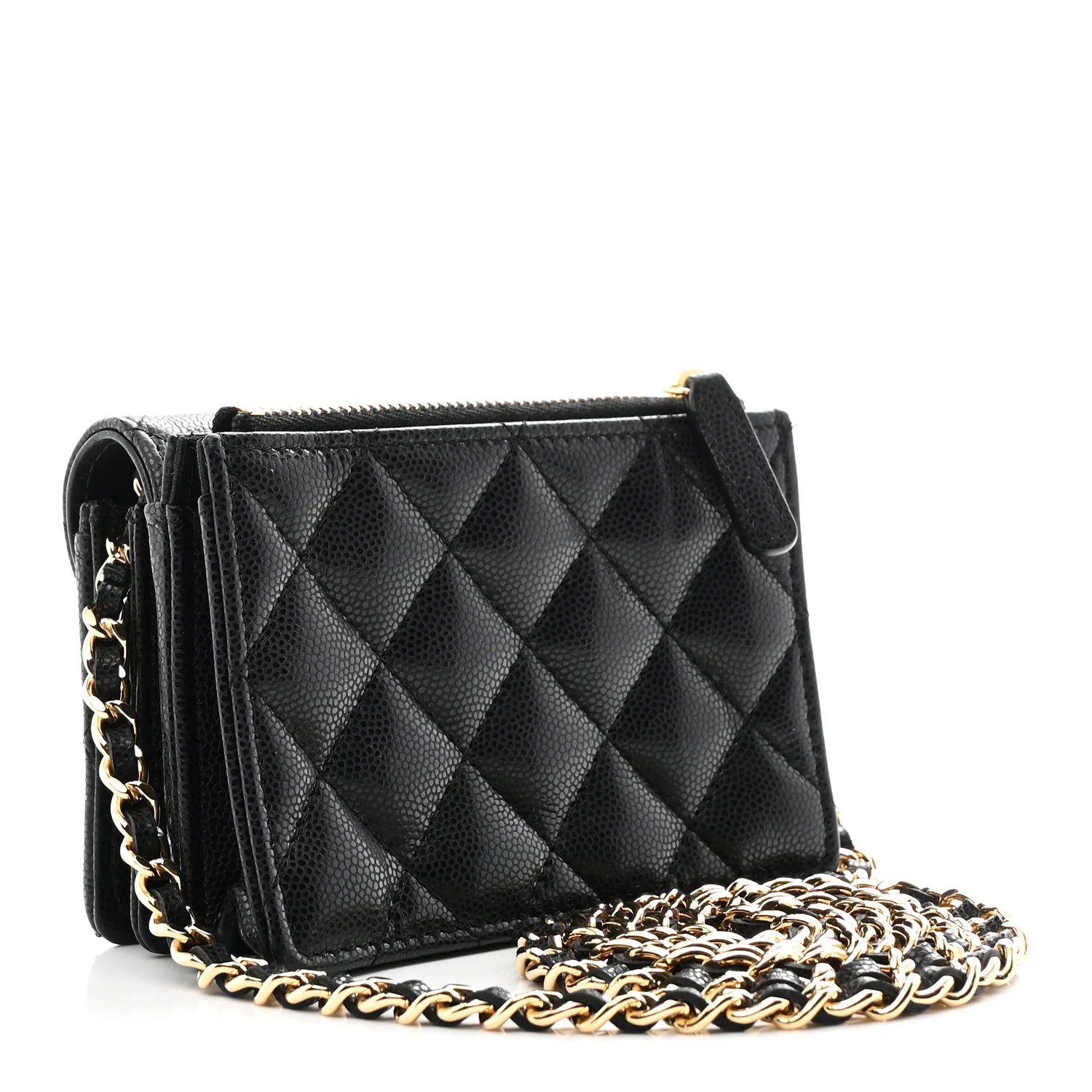 Caviar Quilted Clutch With Chain Black