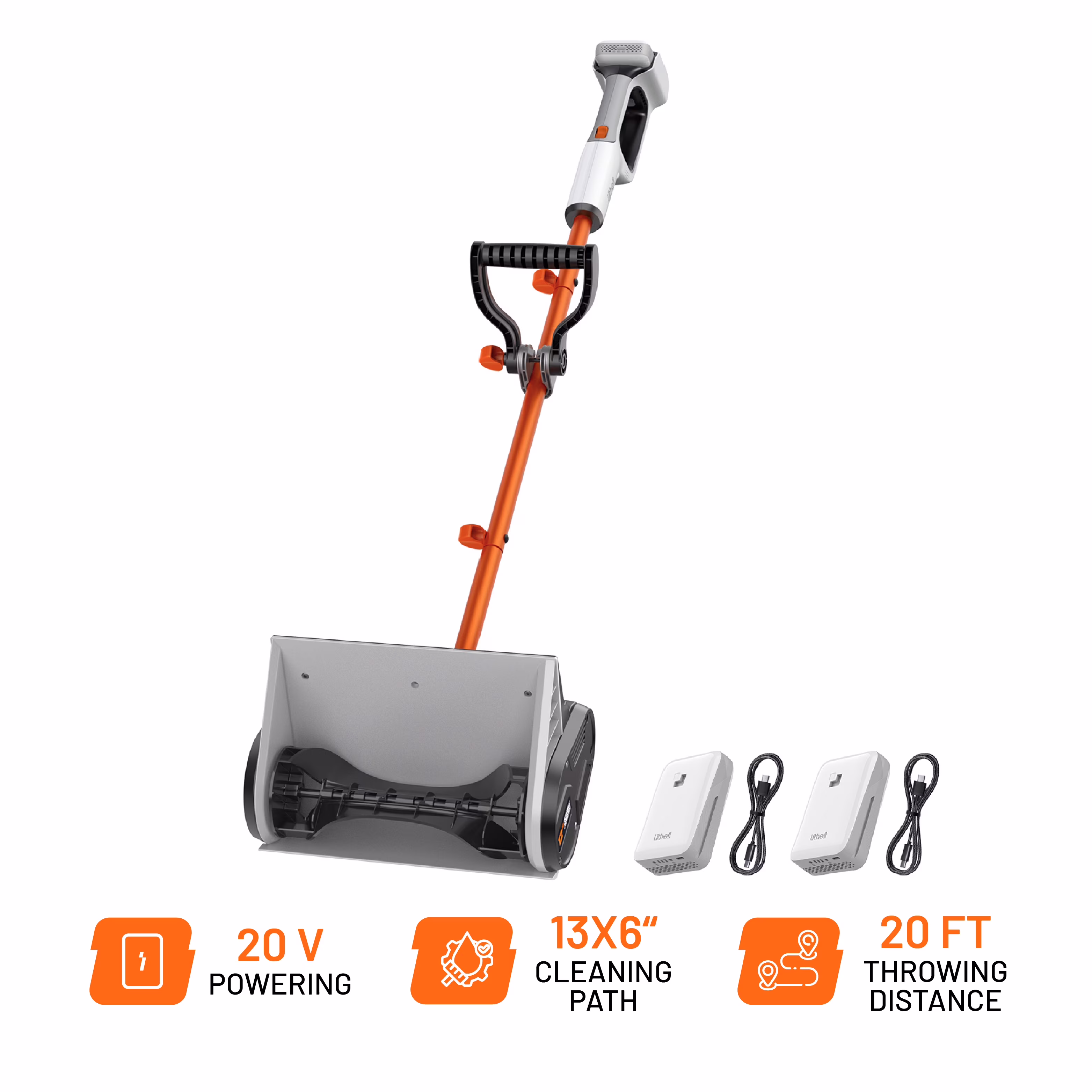 20V Cordless Snow Shovel, 13-inch Battery Powered Snow Thrower, with Auxiliary Handle and 4.0Ah+2.0Ah Portable Battery