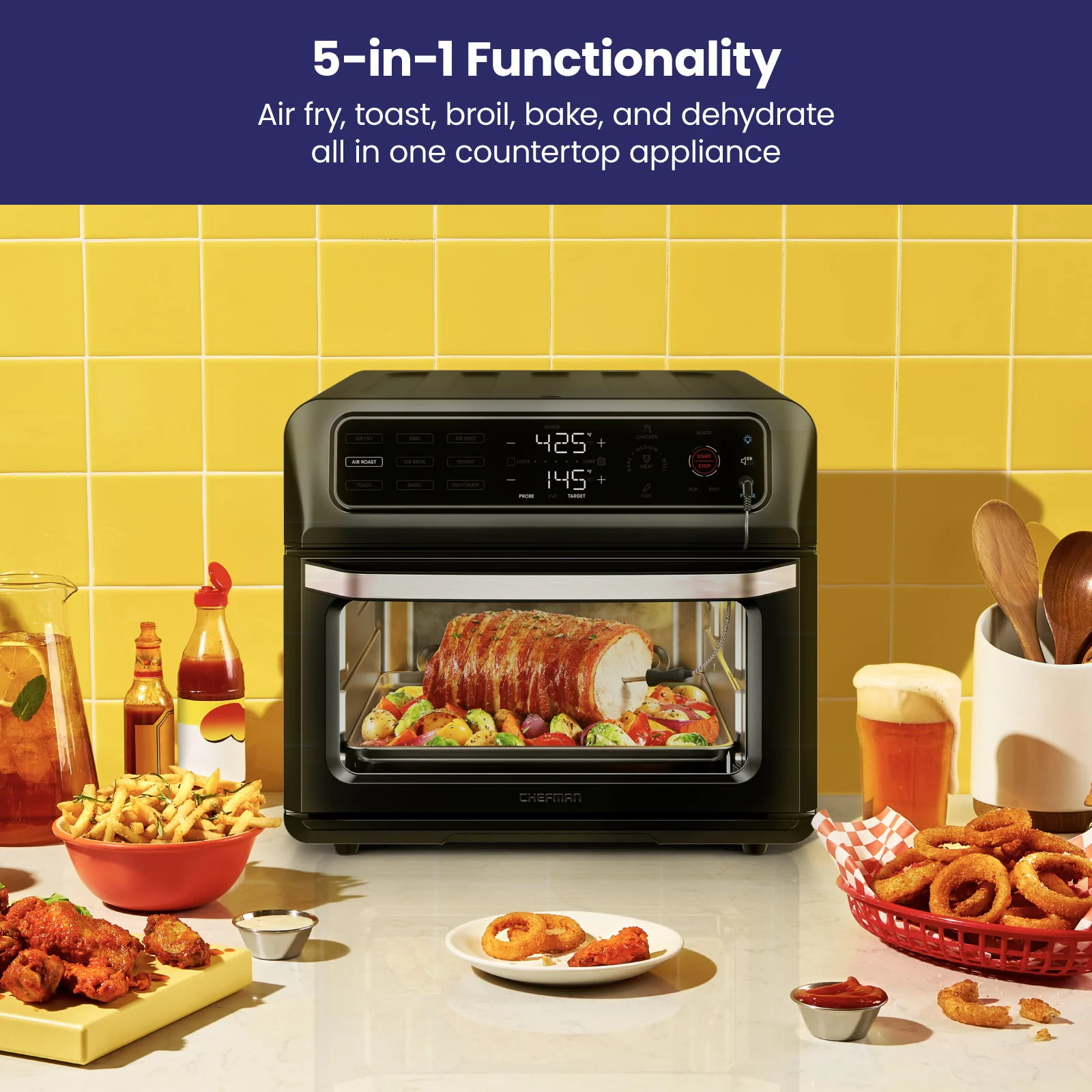 Chefman 12 - in - 1 Air Fryer Oven Combo W/ Probe Thermometer, 20 Qt Capacity, Black Stainless Steel
