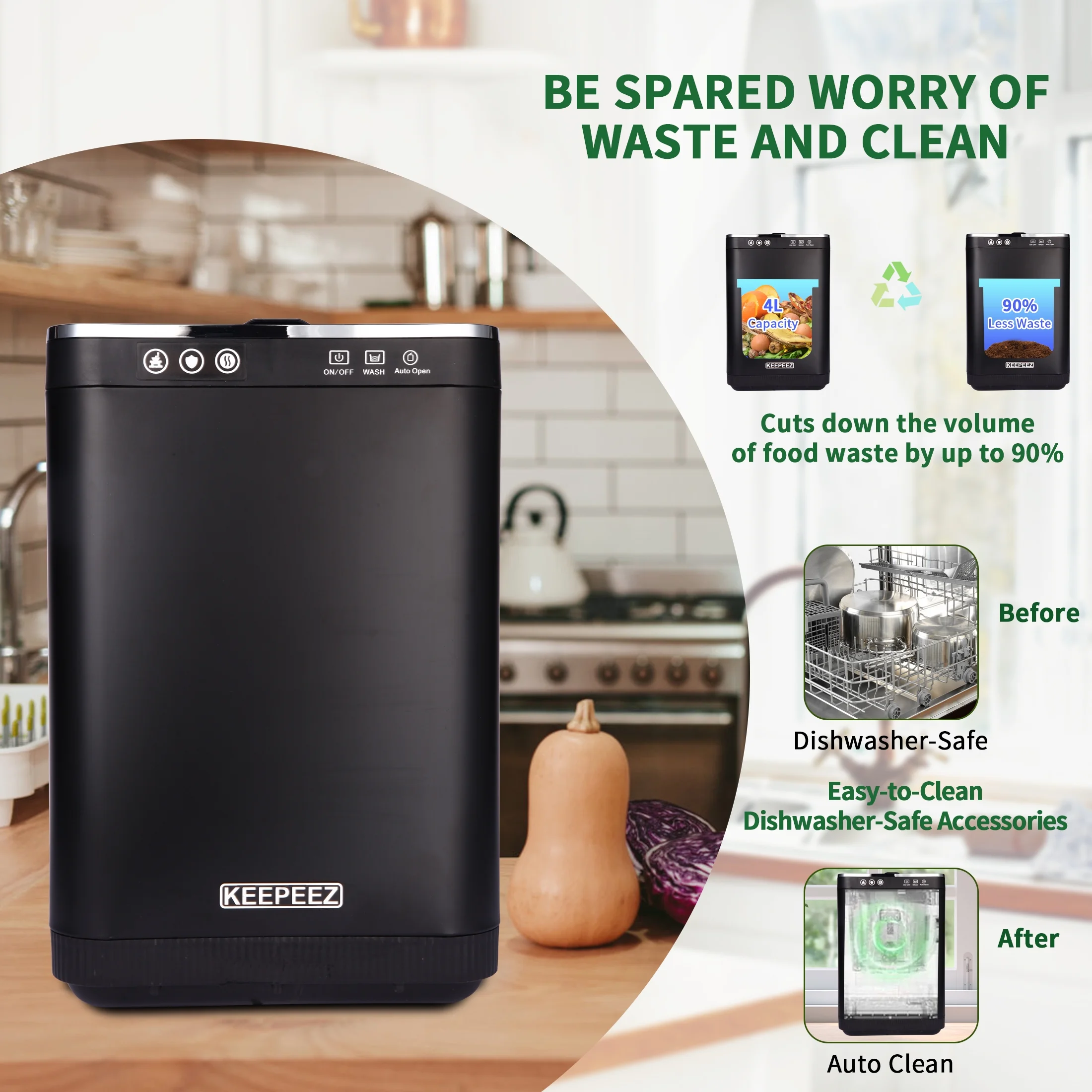 KEEPEEZ 4 L Large Capacity Odoroster for Kitchen, Turn Food Waste to Fertilizer for Garden, Food Waste Compost Machineless Quiet Electric Comp