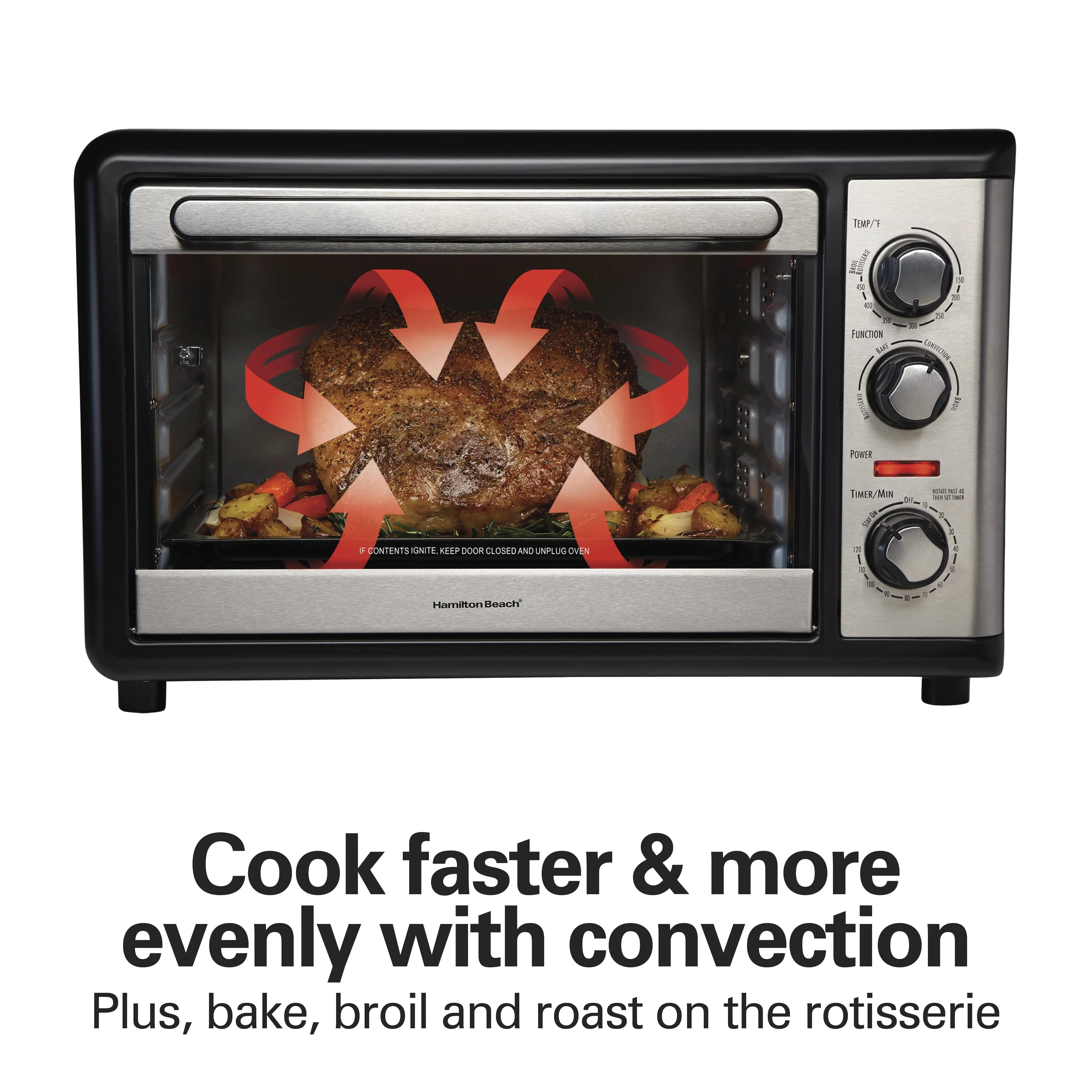 Hamilton Beach Countertop Oven with Convection and Rotisserie, Baking, Broil, Extra Large Capacity, Stainless Steel, 31108 Image 4
