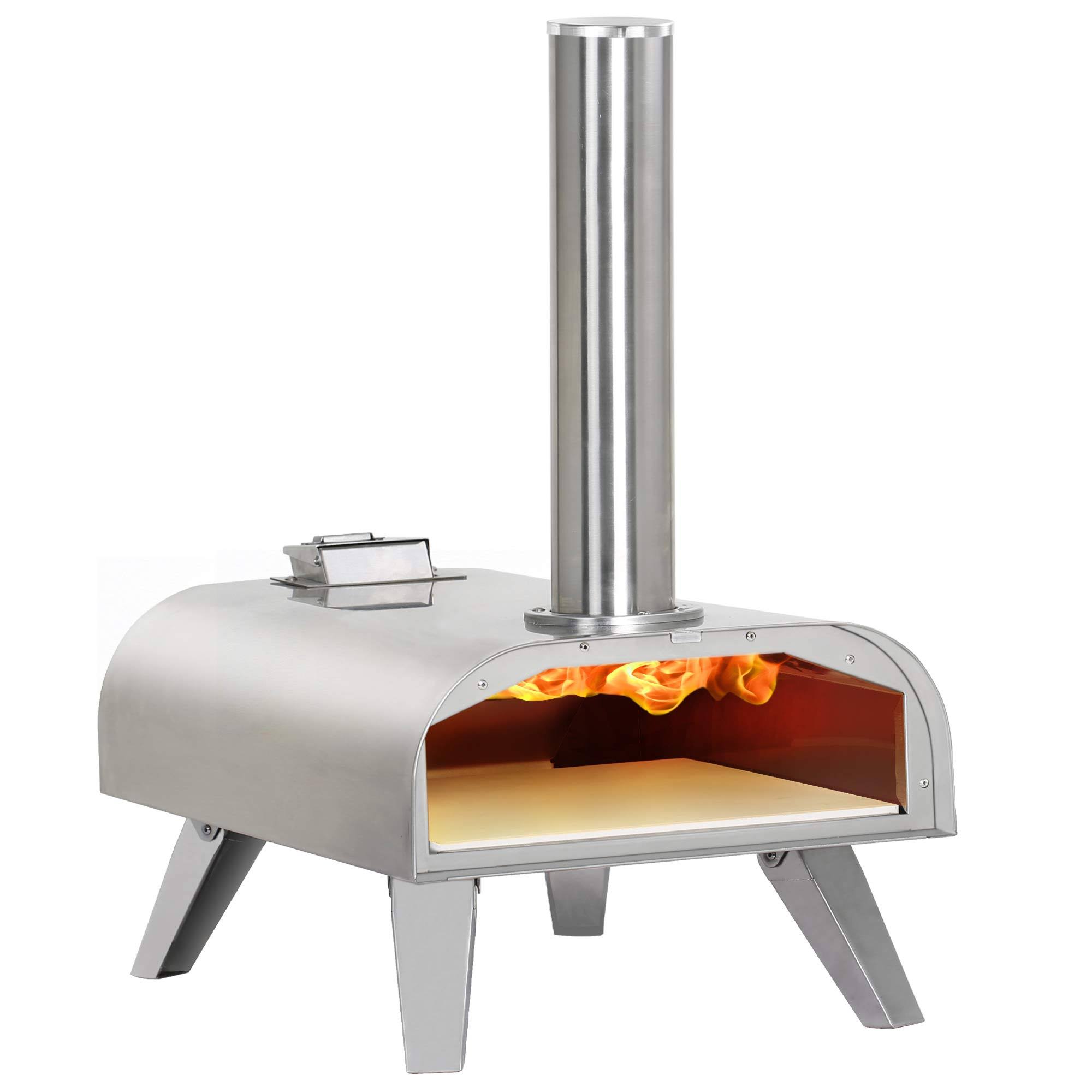Big Horn Outdoors Pizza Ovens Wood Pellet Pizza Oven Wood Fired Pizza Maker Portable Stainless Steel Pizza Grill, Silver