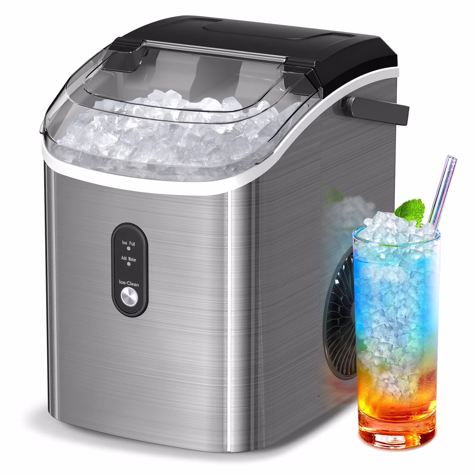SS Nugget Countertop Ice Maker with Soft Chewable Ice, 35Lbs/24H, Self-Cleaning, Ice Scoop, Stainless Steel Silver, for Kitchen/Office/Party(Silver1) - Image 7