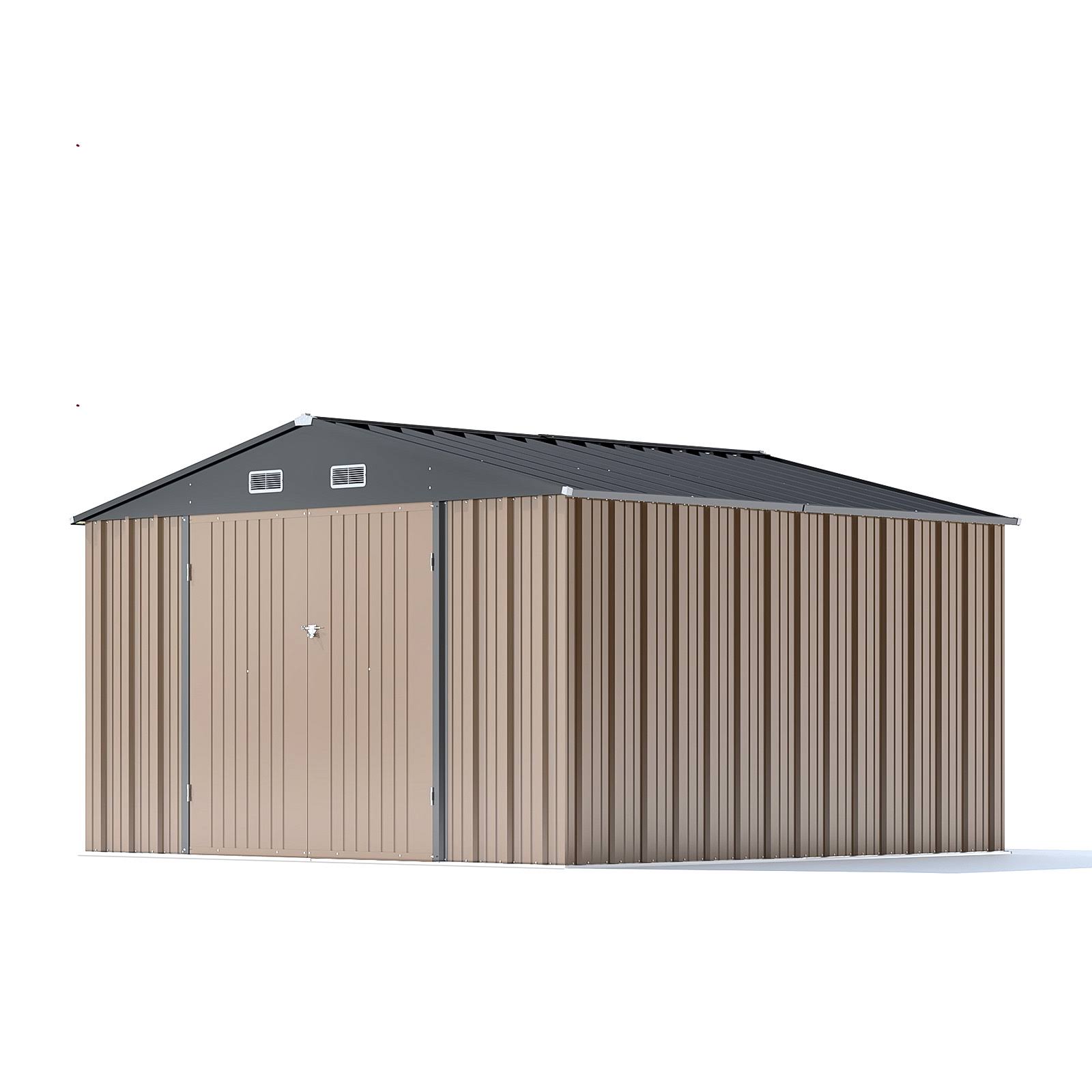 Patiowell 10' x 10' Metal Outdoor Storage Shed Kits with Sloping Roof and Double Lockable Door, An Optional Floor Base Package Included, Brown