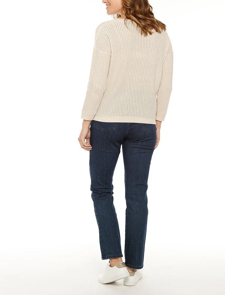 Pull femme coton ajouré beige lin