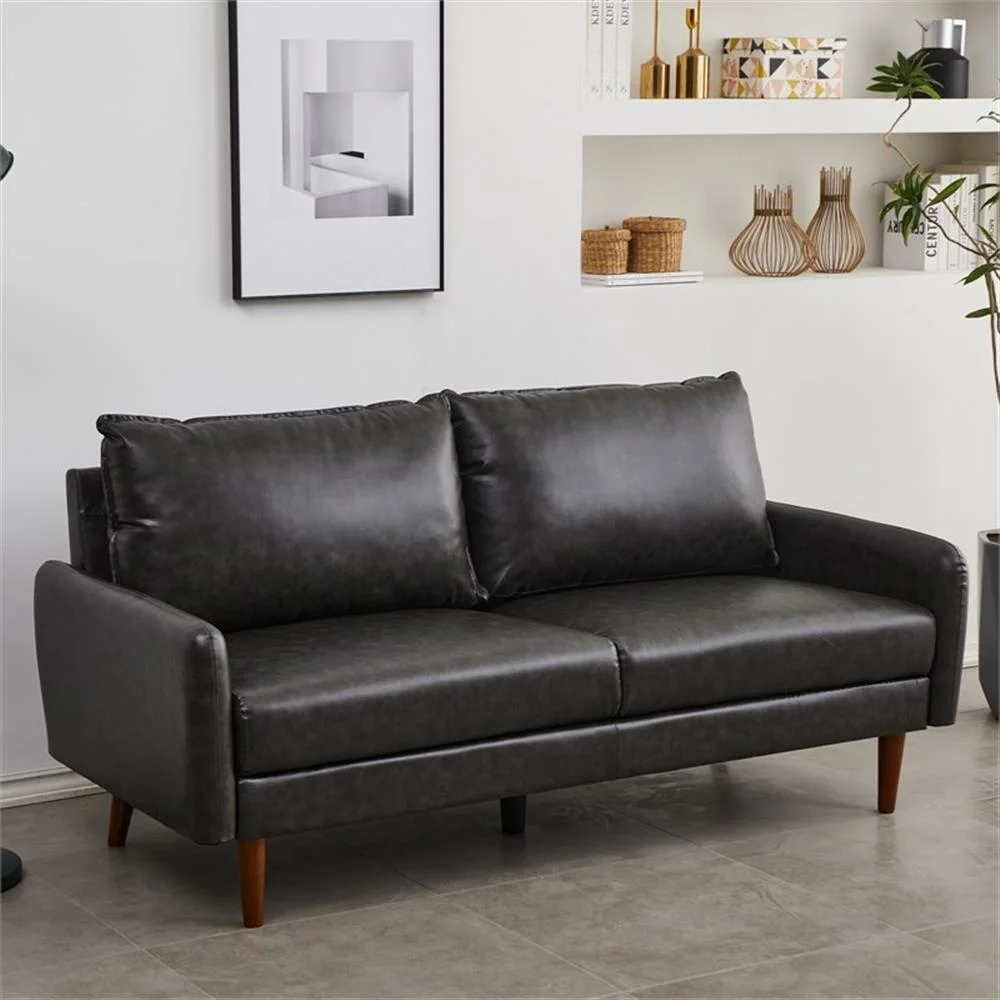 Modern Sofa Faux Leather Couch for Living Room Office Dark Gray(Gray) - Image 5