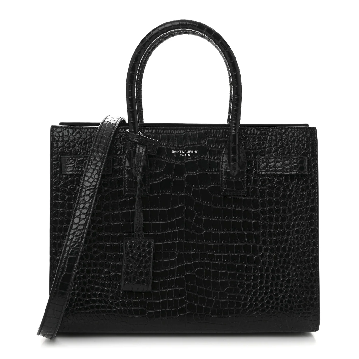 Calfskin Crocodile Embossed Baby Sac De Jour Black
