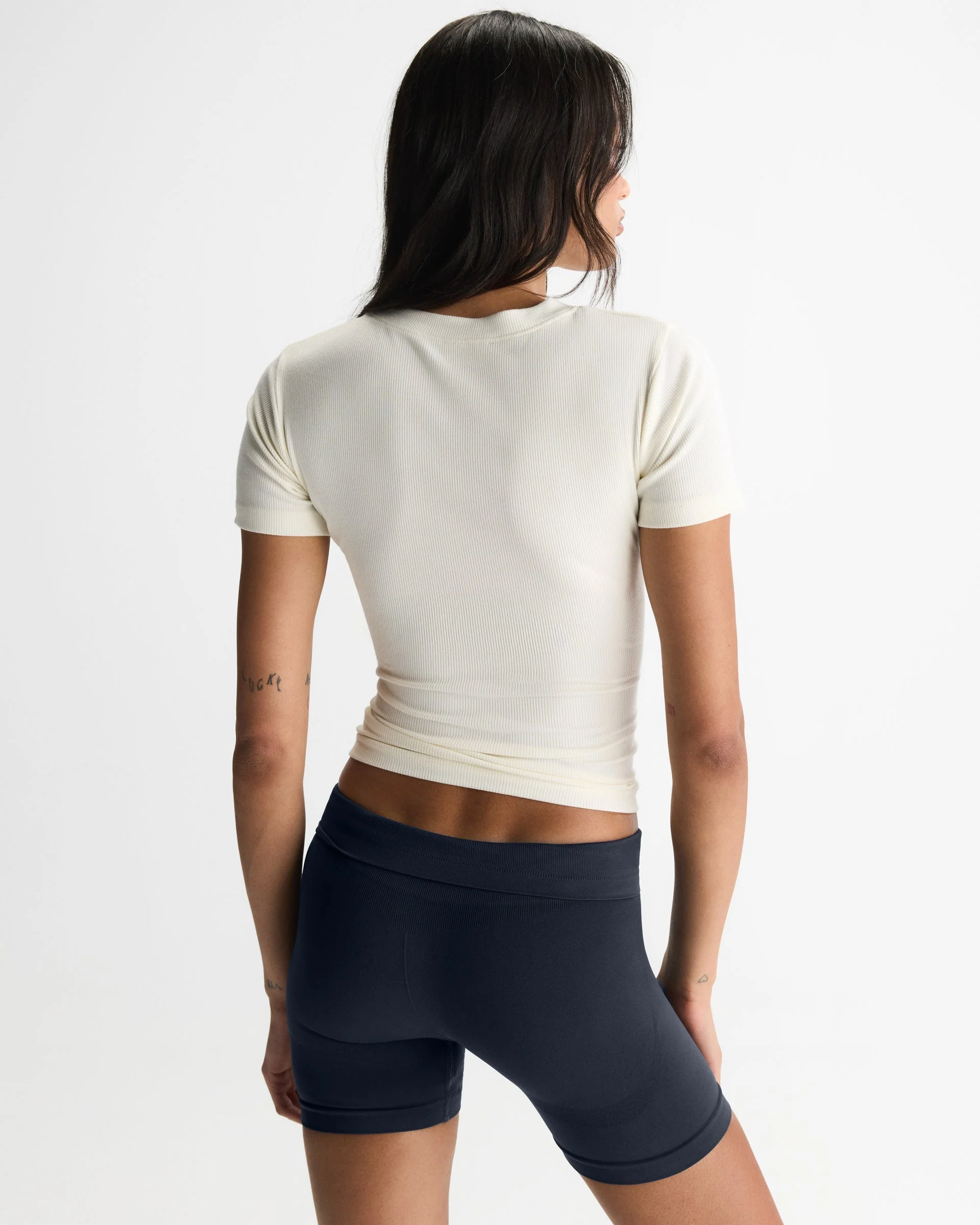 Soft Modal Rib Short Sleeve Top - Marshmallow White