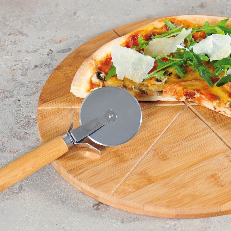Pizzatallerken med pizzaskjærer 32 cm bambus