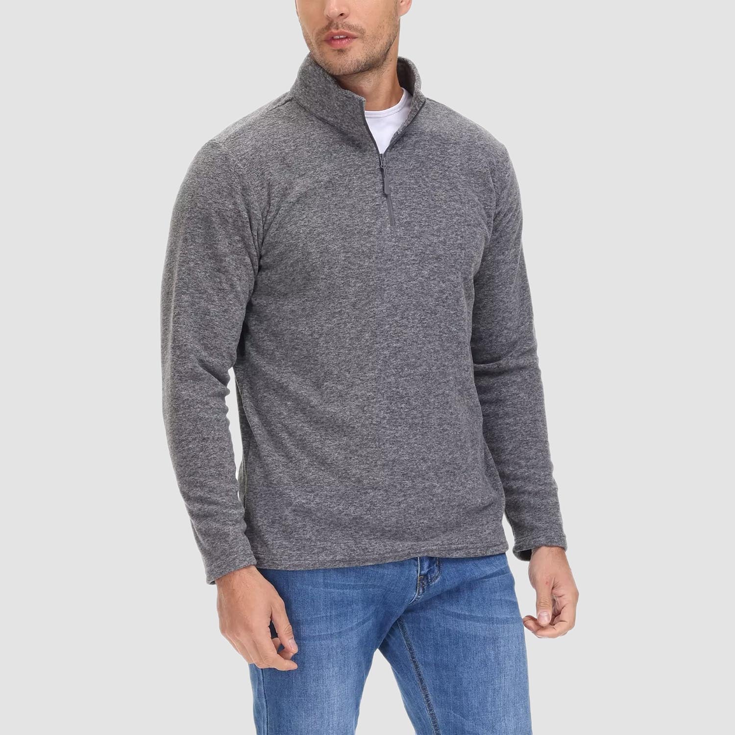 Pull en polaire à fermeture éclair 1/4 pour homme, manches longues, style sweat-shirt de sport