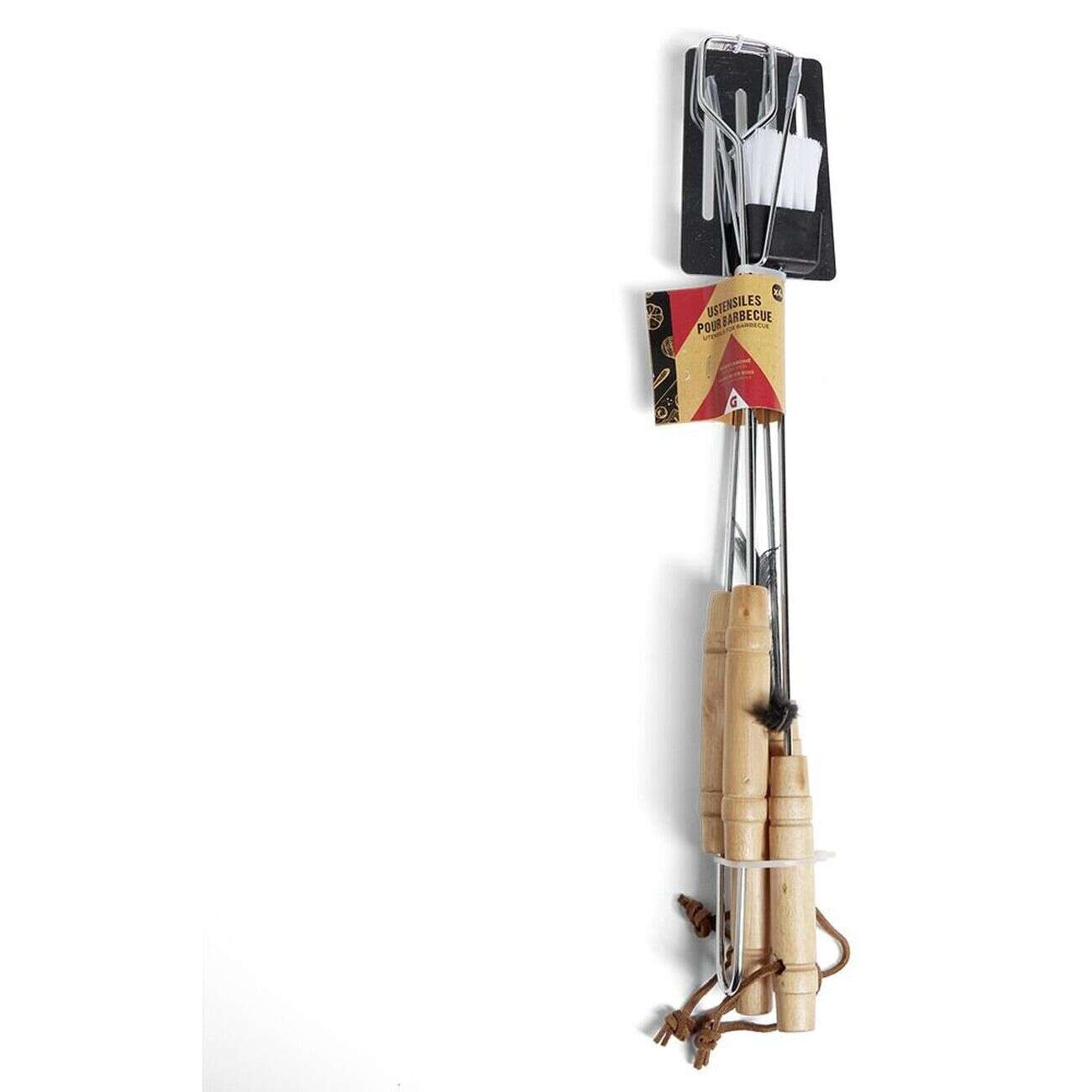 Lot de 4 ustensiles barbecue en acier chromé et bois