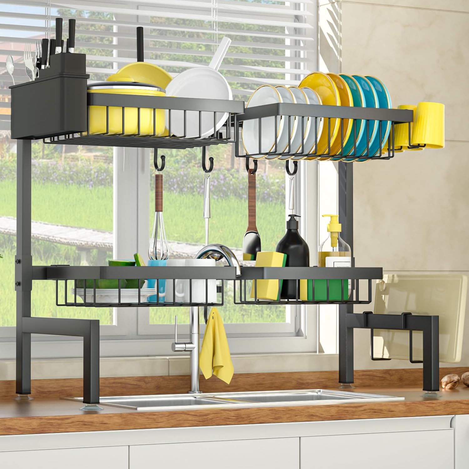 SNSLXH 4 Baskets 2-Tier Over The Sink Dish Drying Rack, 26.57