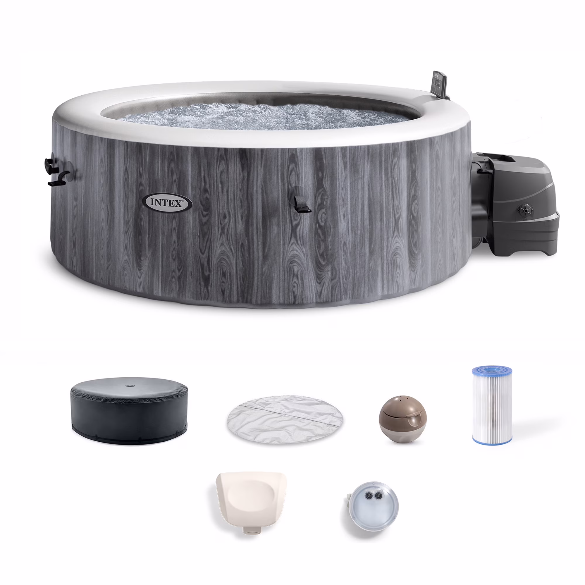 INTEX Purespa Plus Greywood Deluxe 4 Person Inflatable Spa W/ Jets