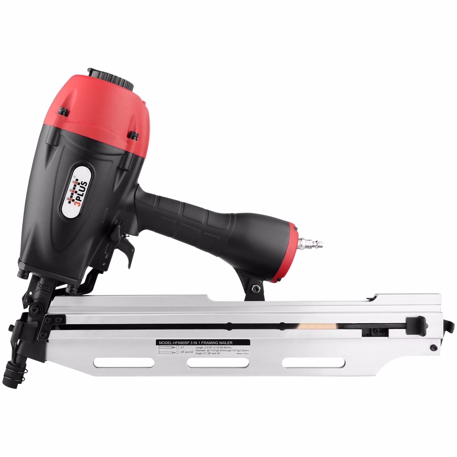 3PLUS HFN90SP 3-in-1 Air Framing Nailer with Adjustable Magazine for 21/28/34 Degree Nails