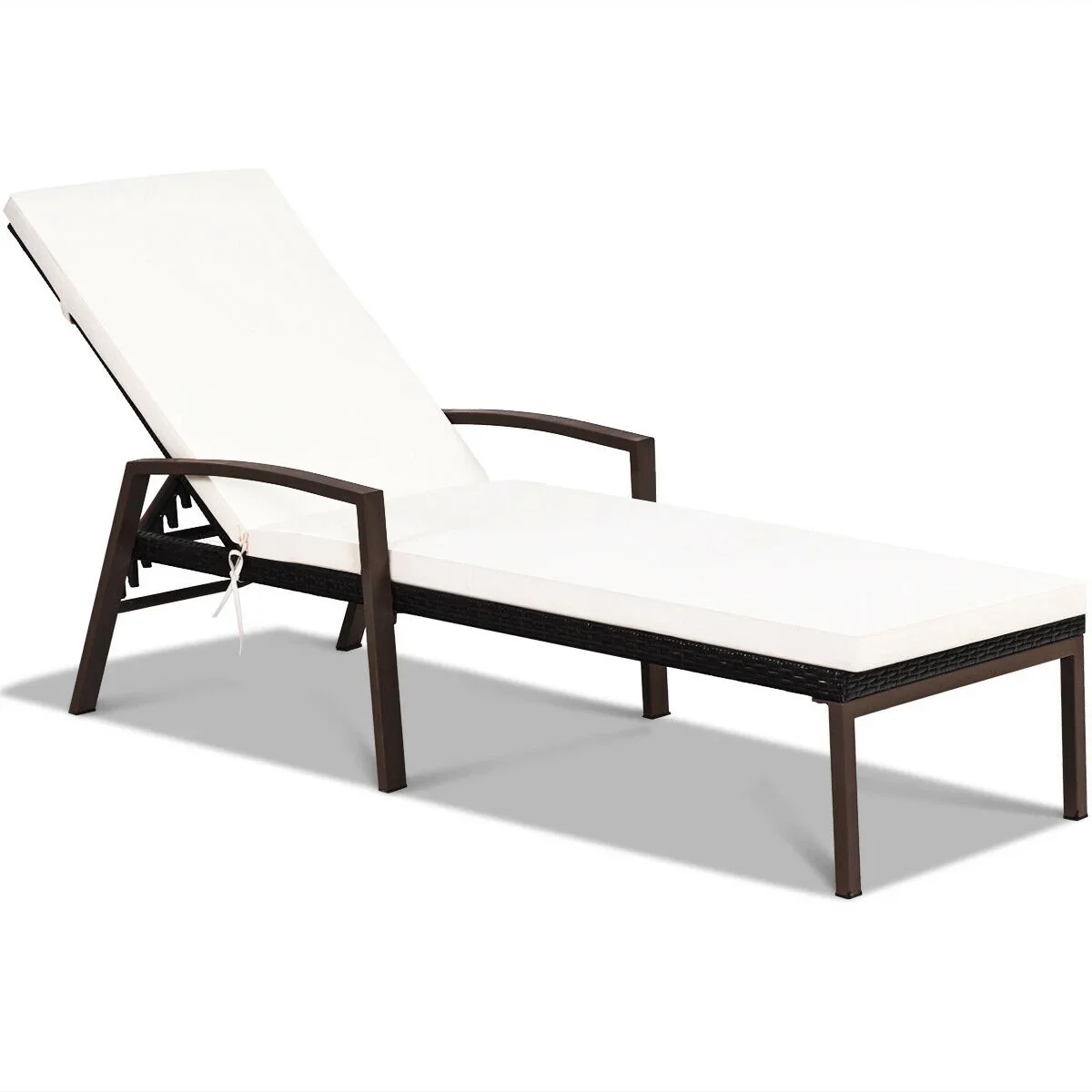 Costway 2PCS Patio Rattan Lounge Chair Chaise Recliner Back Adjustable Cushioned Garden Brown