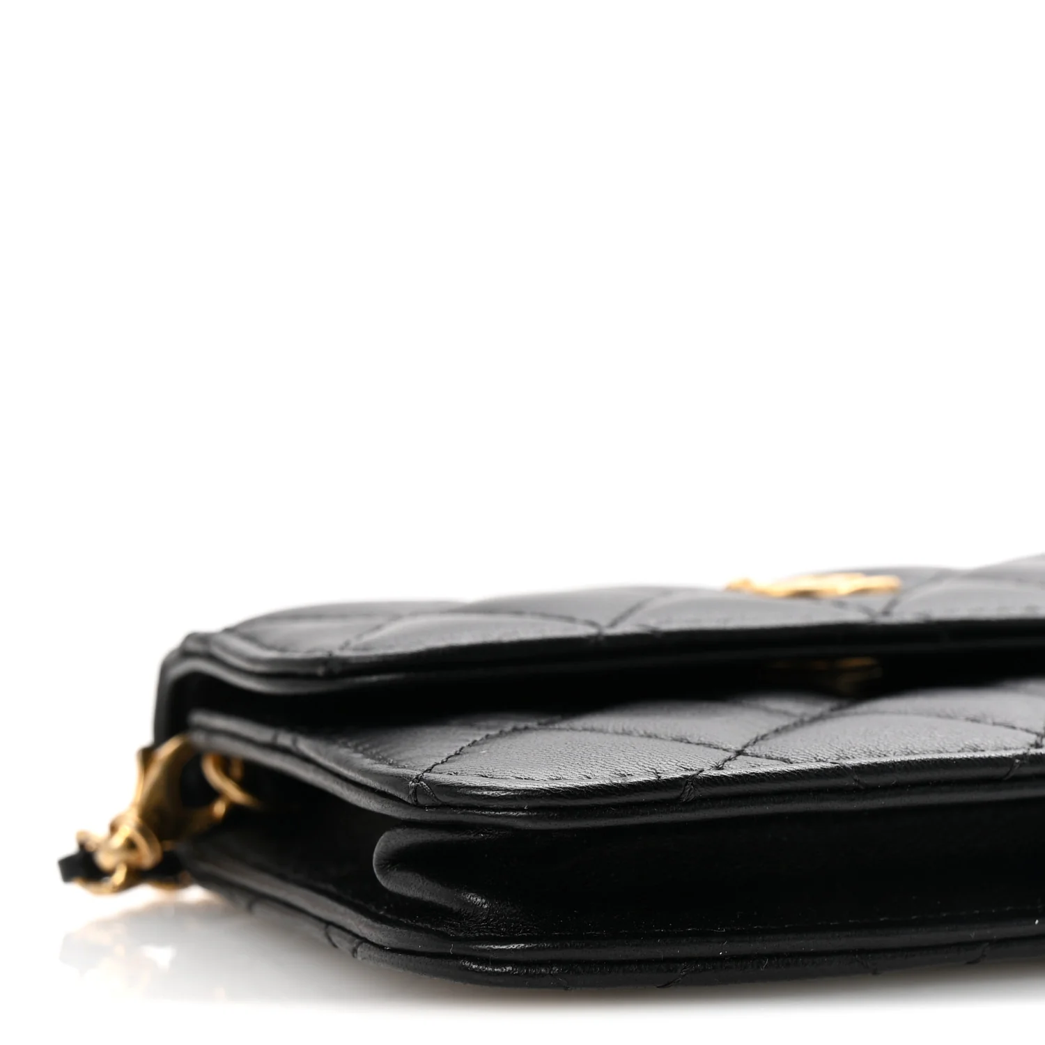 Lambskin Quilted Pearl Crush Flap With Chain Black