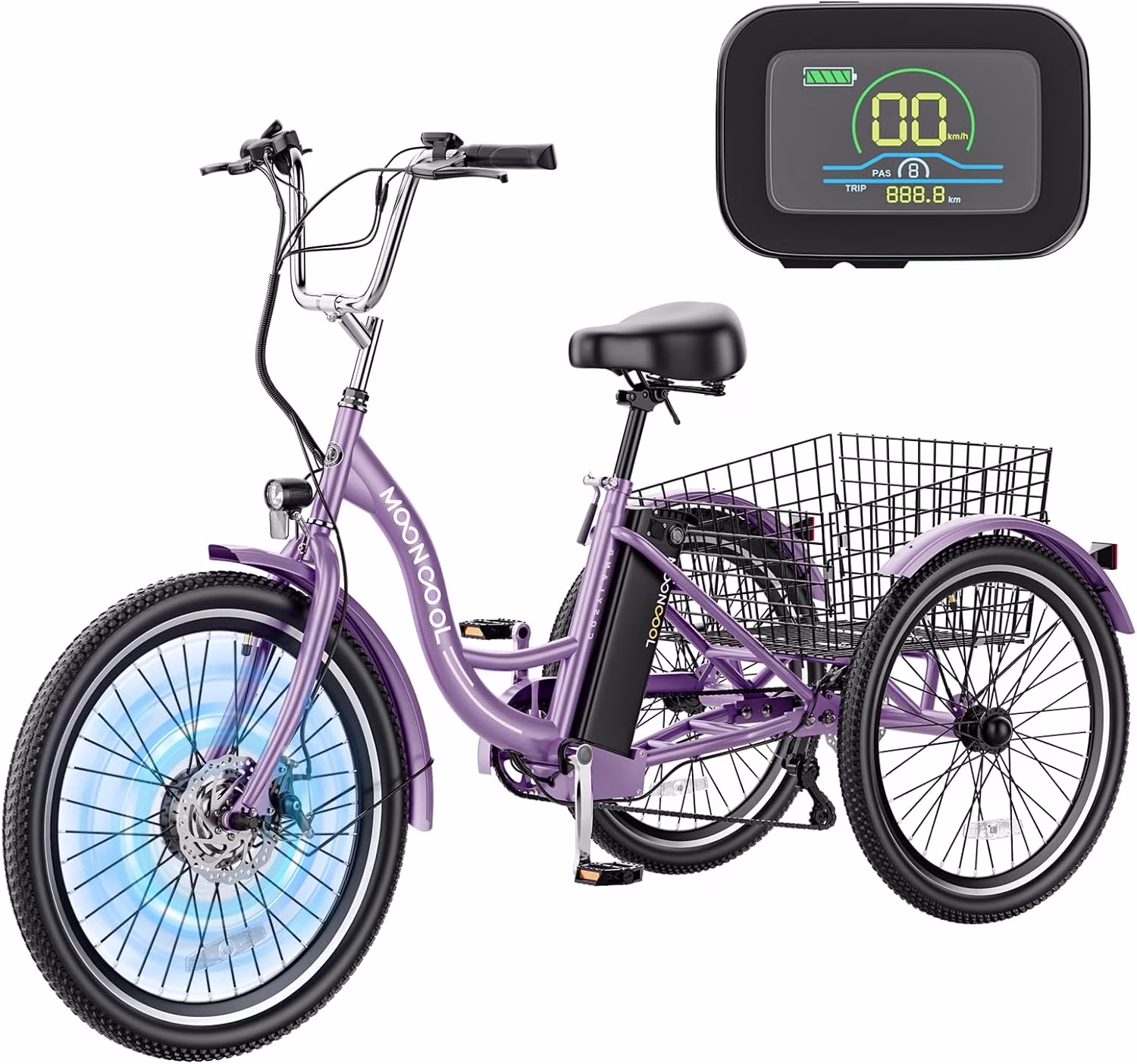 24" 26" Electric Tricycles, 36V 10Ah 350W Lithium Battery, 7 Speed E-Trike for Adults with Large Capacity Rear Basket Adjustable Seat(24" Tire 7 Speeds/Cyan) - Image 5