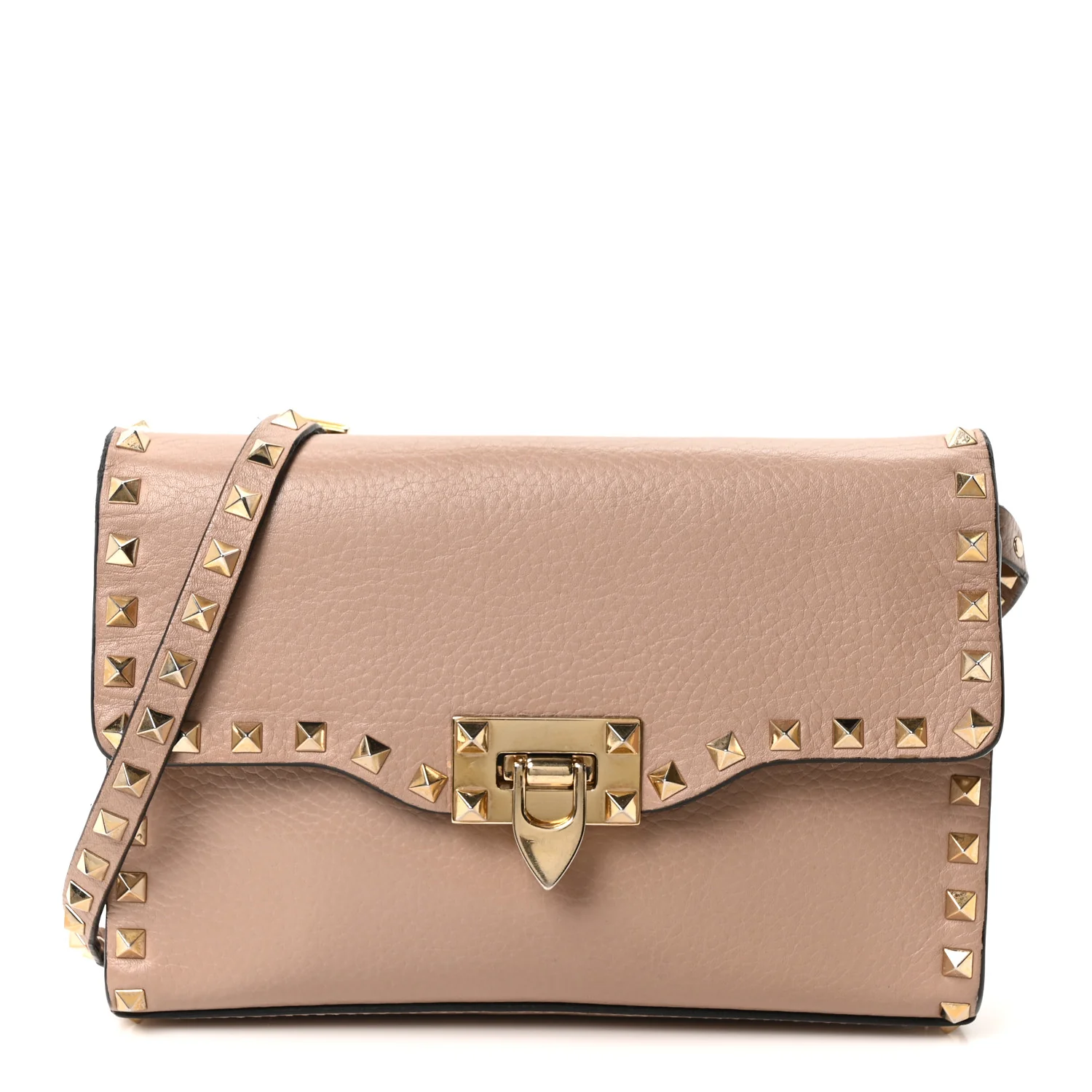 Pebbled Calfskin Medium Rockstud Flip Lock Crossbody Bag Skin Sorbet
