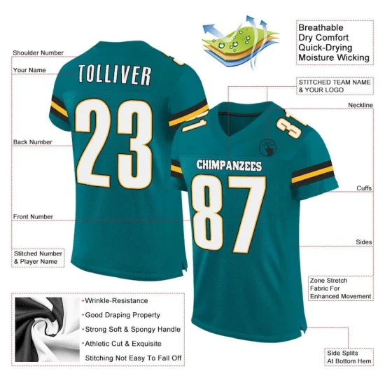 Custom Teal White-Gold Mesh Jersey