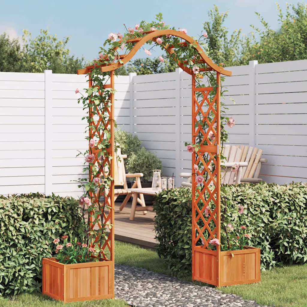 vidaXL Pergola Outdoor Garden Arch Pergola Trellis with Planter Solid Wood Fir