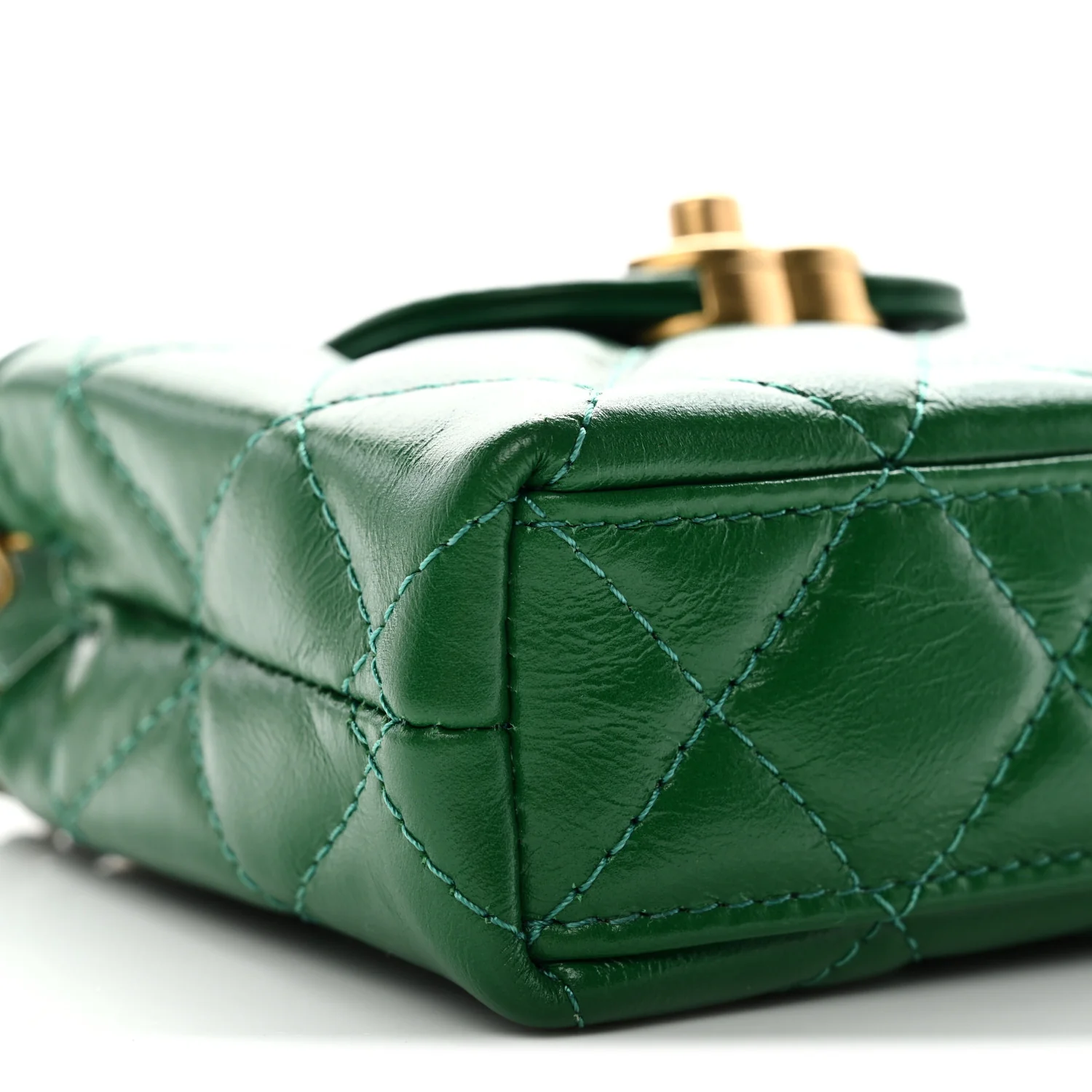 Shiny Aged Calfskin Quilted Mini Nano Kelly Shopper Green