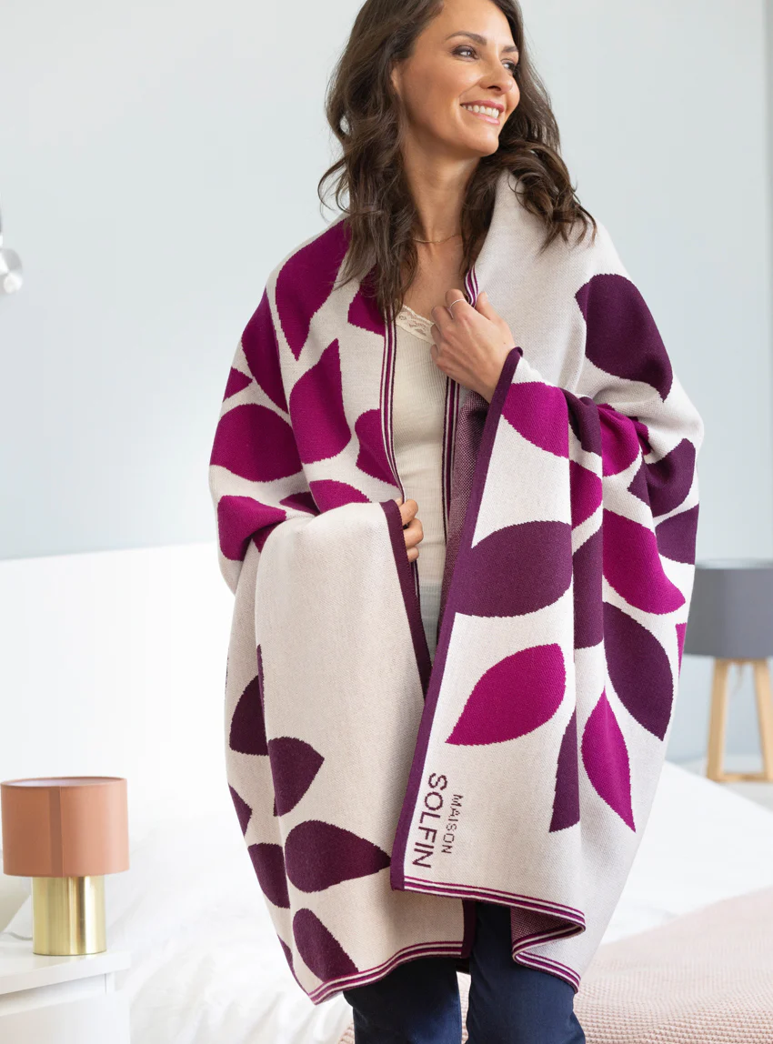 Plaid adulte en laine mérinos rose