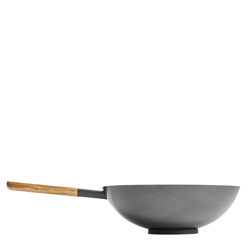 Vulcano wokpanne 36 cm karbonstål/eik
