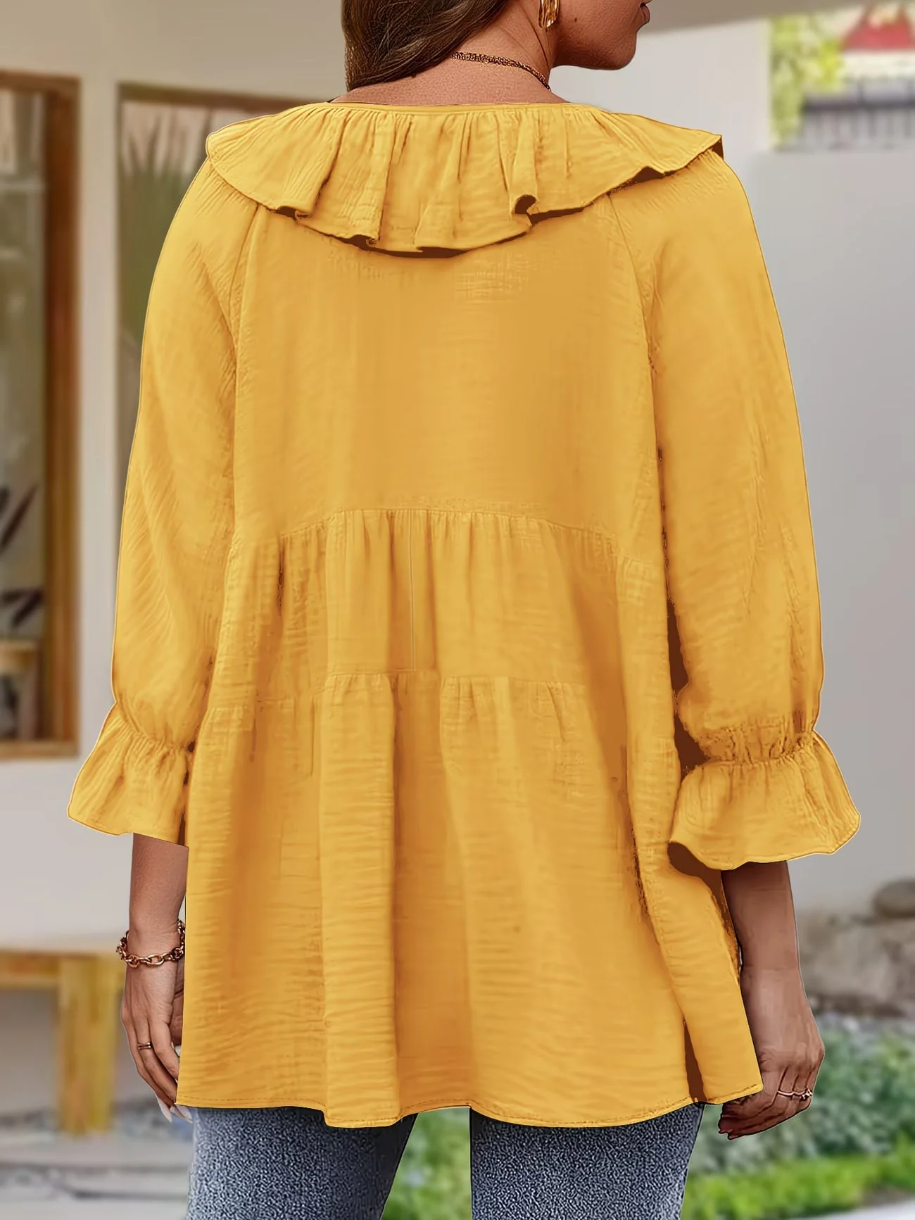 Blouse Femme Élégante à Col Volanté