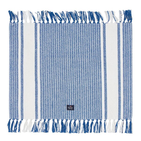 Bordbrikke 40x50 cm med frynser stripet hvit/blå