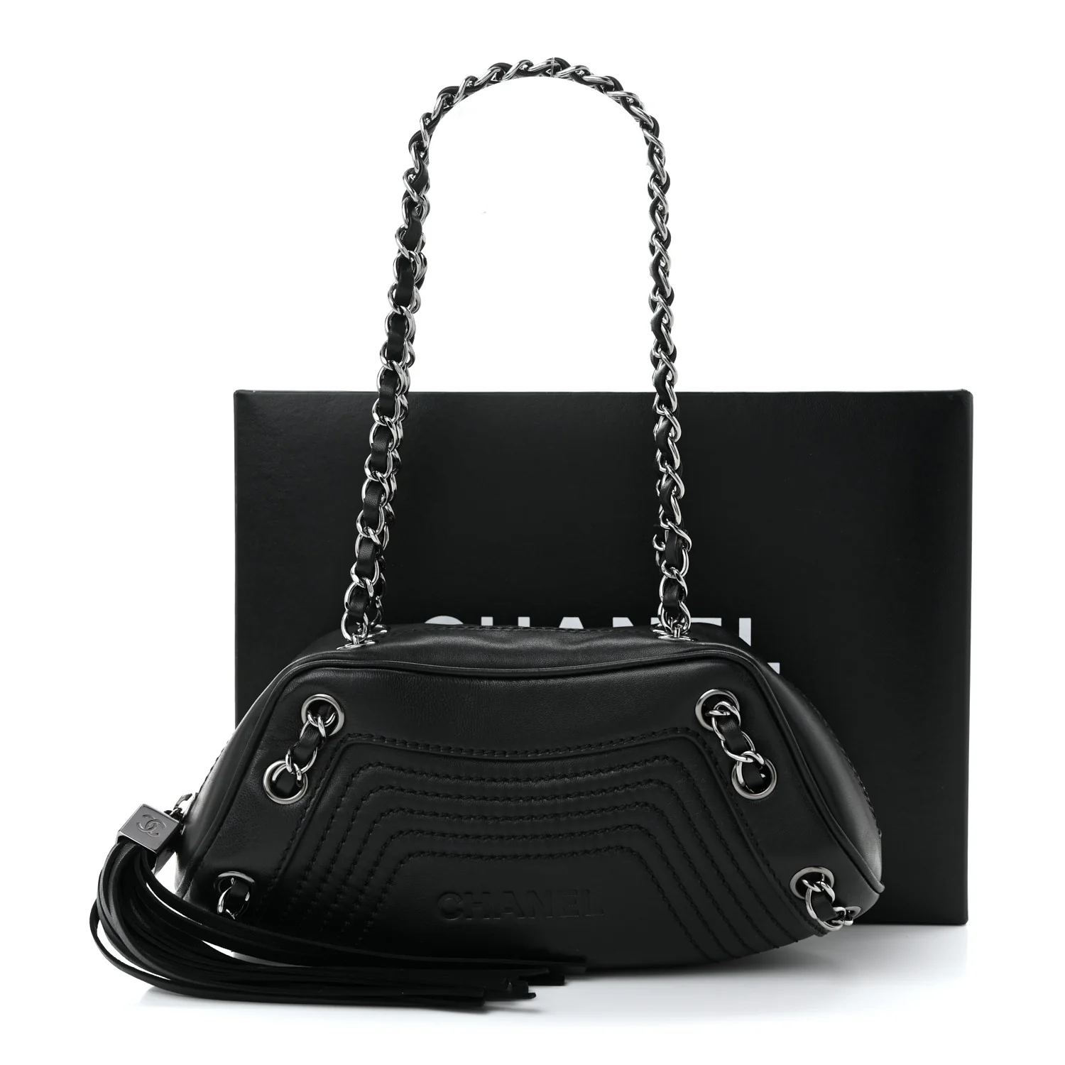 Lambskin Lax Small Tassel Shoulder Bag Black
