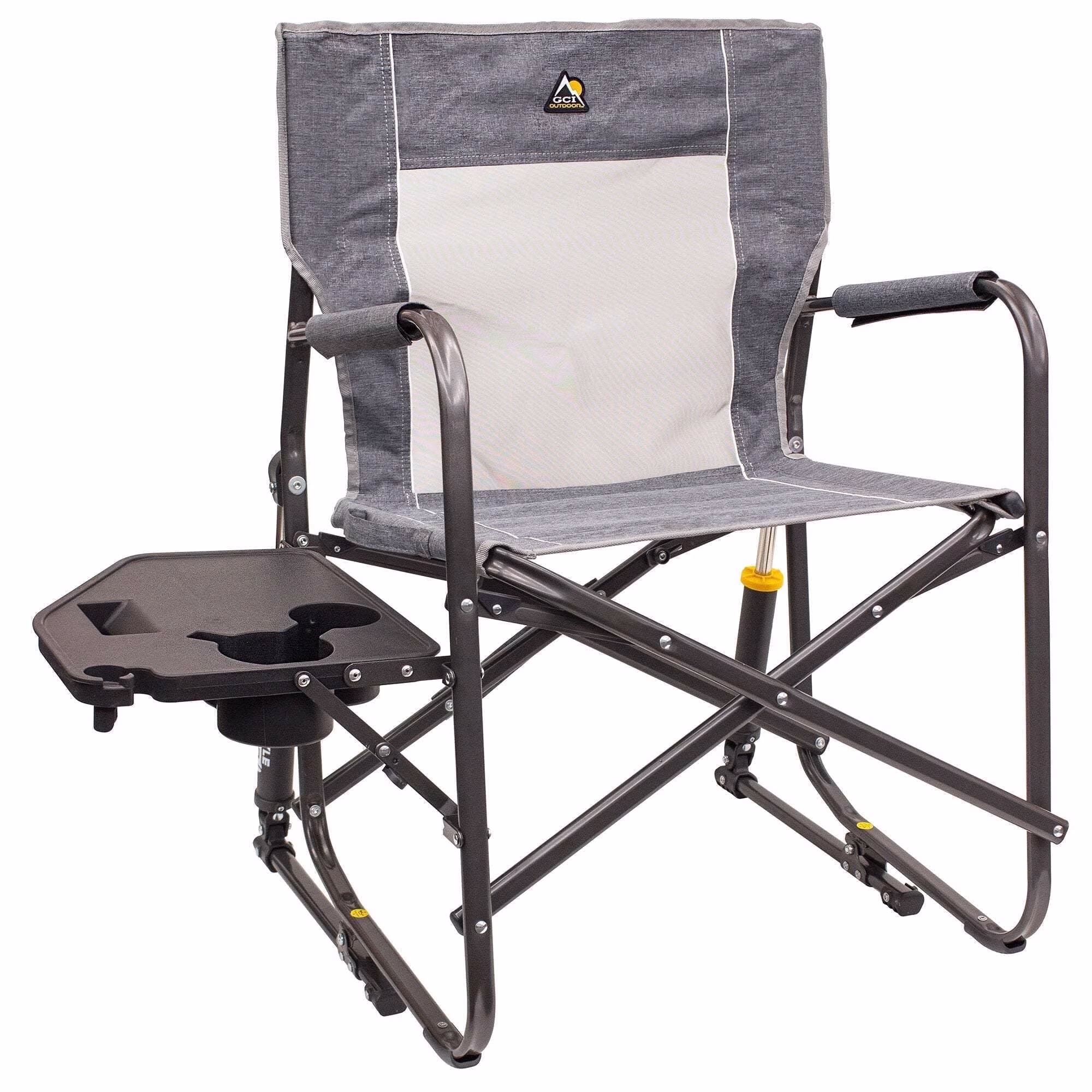 Freestyle Rocker with Side Table Foldable Rocking Camp Chair, Heathered Pewter(Heathered Pewter)