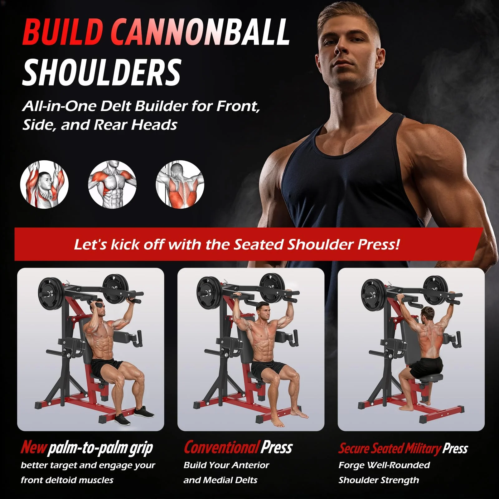 AECOJOY Deltoid and Shoulder Press Machine, 3-in-1 Shoulder-Specific Machine with Shoulder Press, Lateral Raise & Reverse Fly