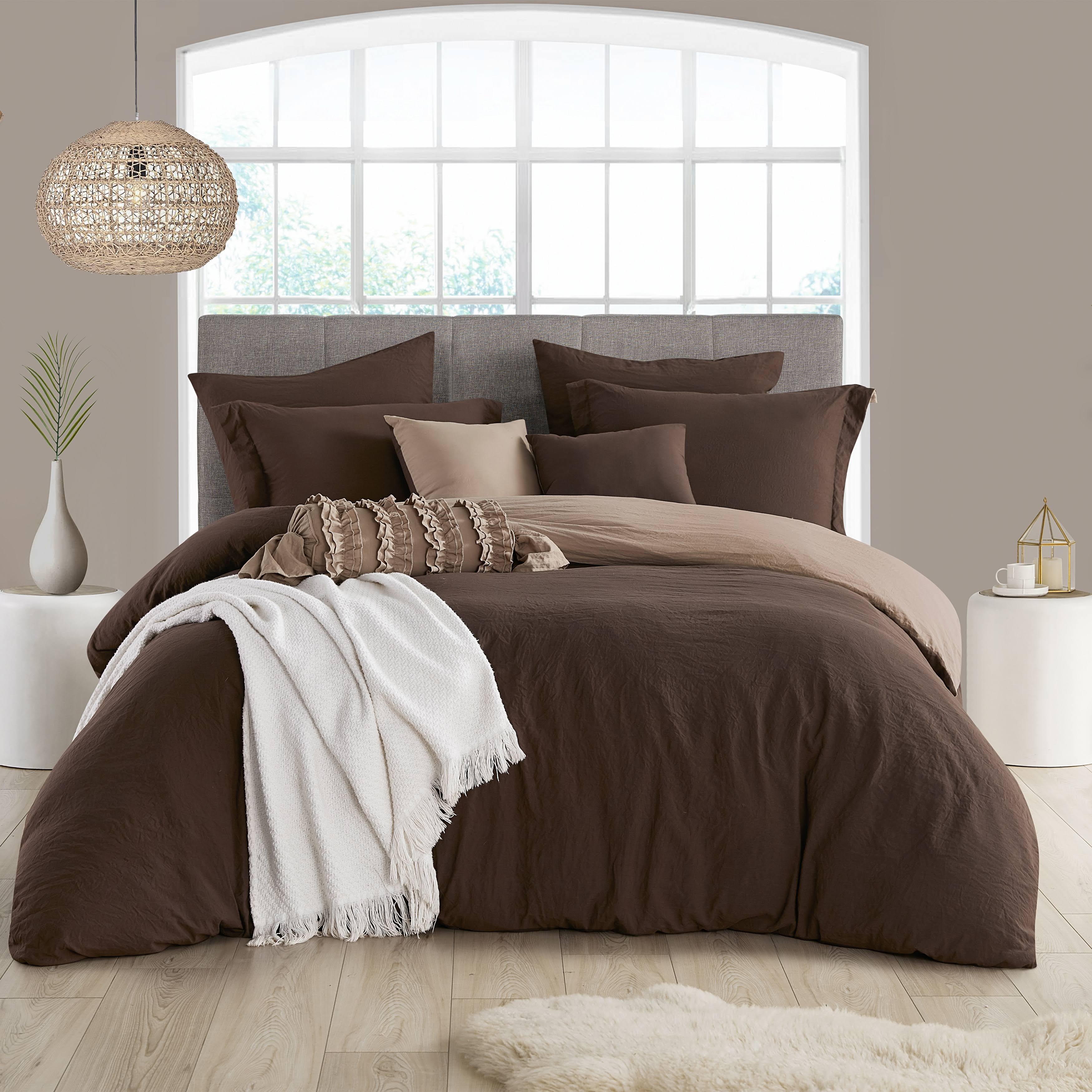 Swift Home Crinkle Reversible Duvet Cover Set Full/Queen Chocolate
