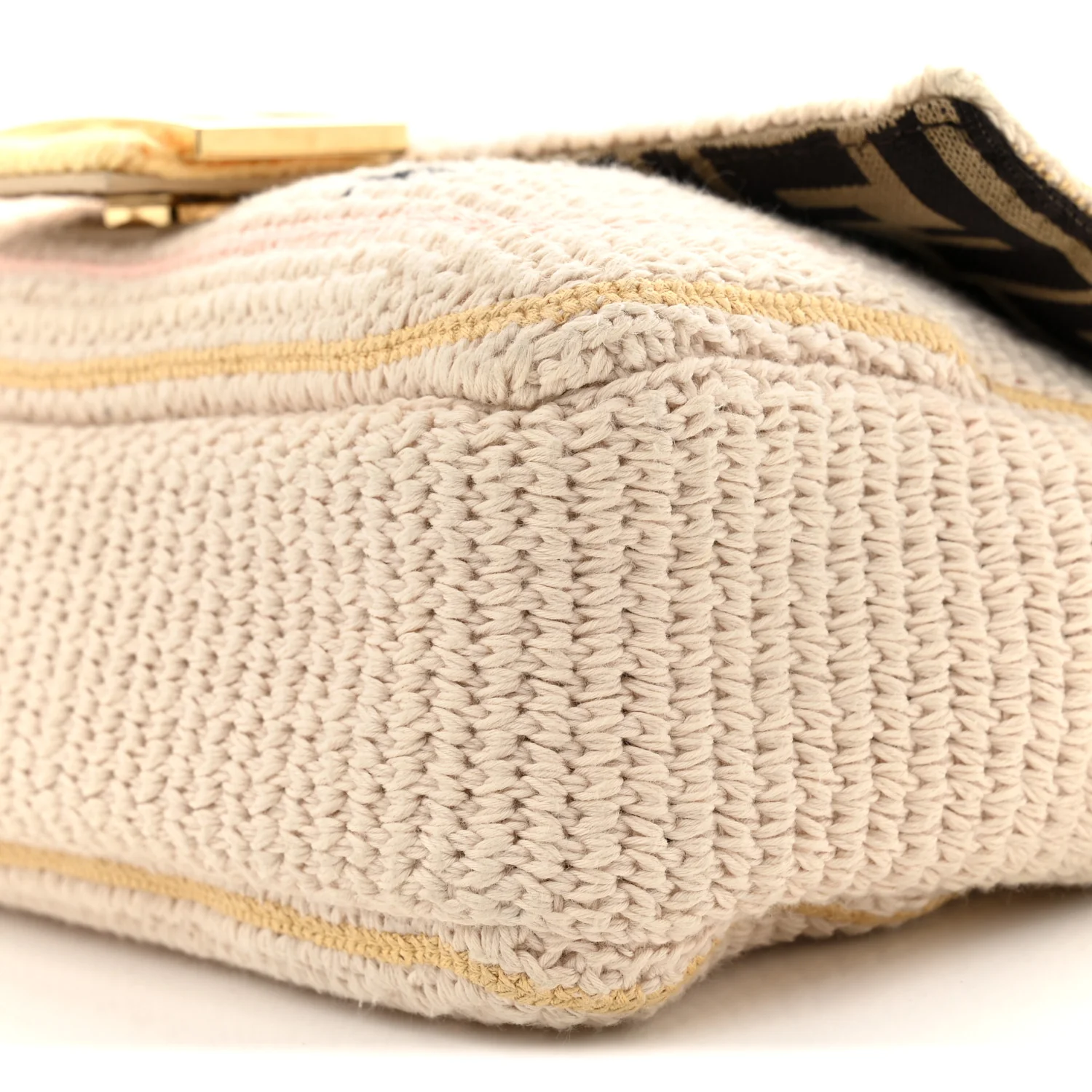 Cotton Vitello Seta Floral Woven Chain Baguette White Multicolor