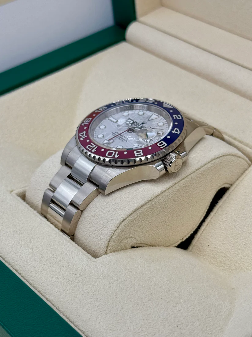 [Super Clone]RLX White Gold GMT-Master II 40mm Watch - Blue and Red Pepsi Bezel - Meteorite Dial - Oyster Bracelet (Ref # 126719BLRO )