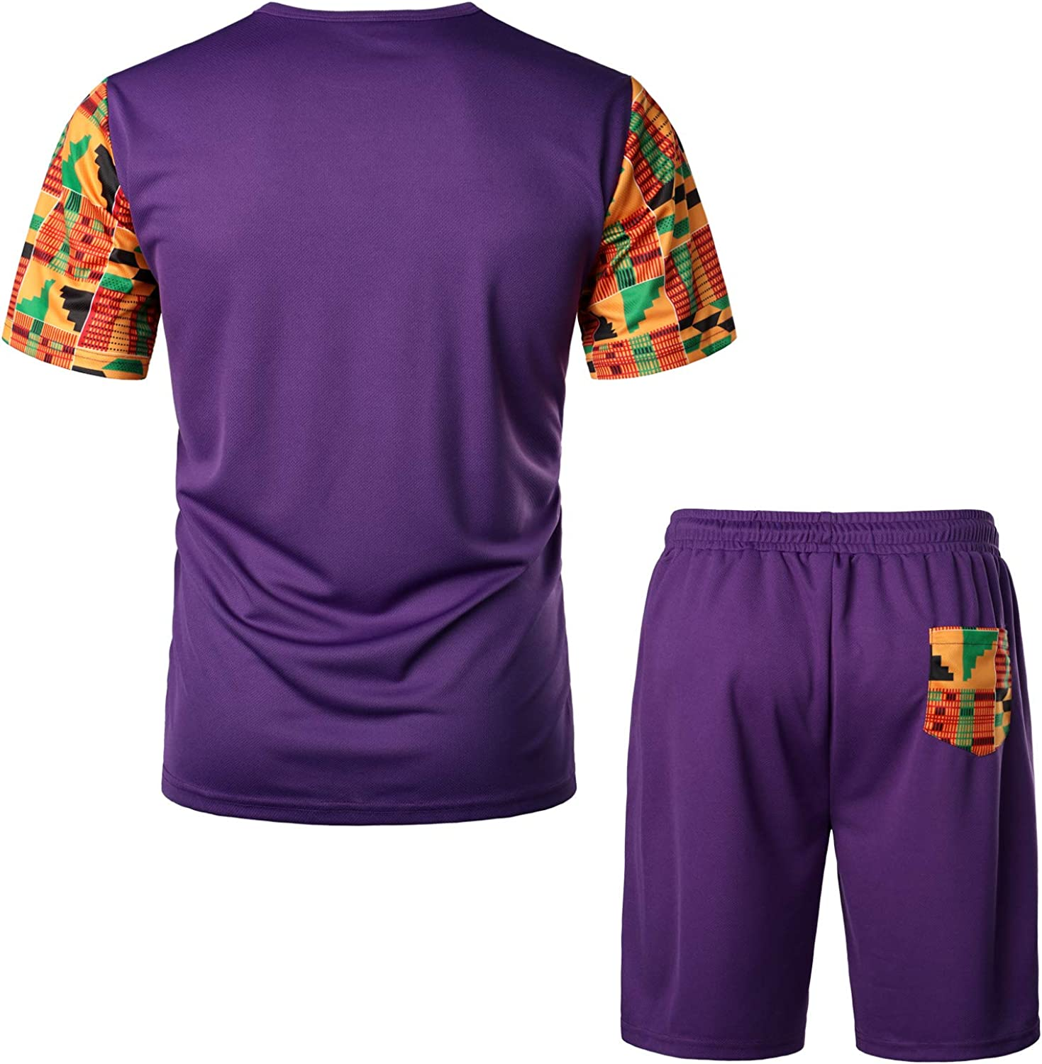Ensemble t-shirt et short imprimé colorblock pour homme 024