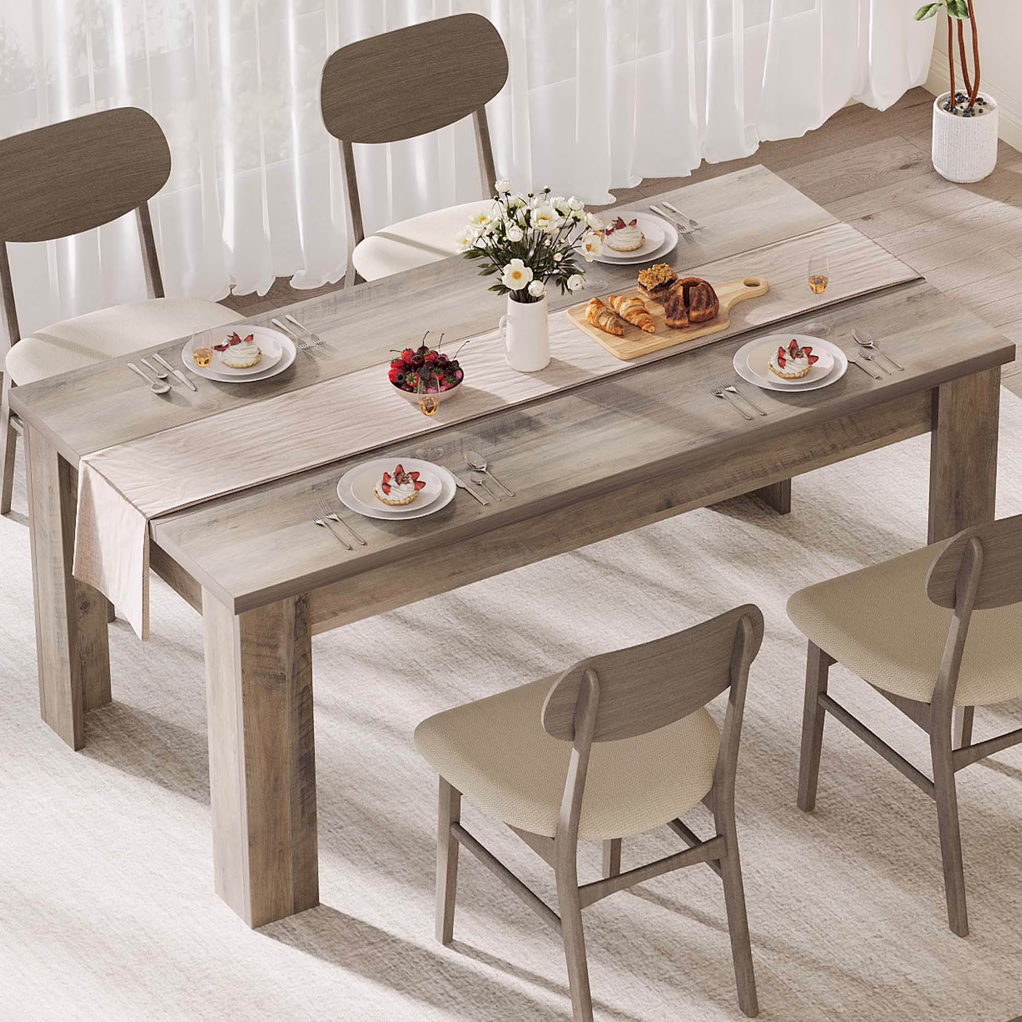 Dining Table for 4-6,63-inch Dining Tables for 4,Farmhouse Kitchen Table with Large Tabletop,Rectangular Dining Room Table,Kitchen Dining Table Dinner Table for Kitchen,Living Room��Only table��(grey-1.18" Thickened Tabletop)
