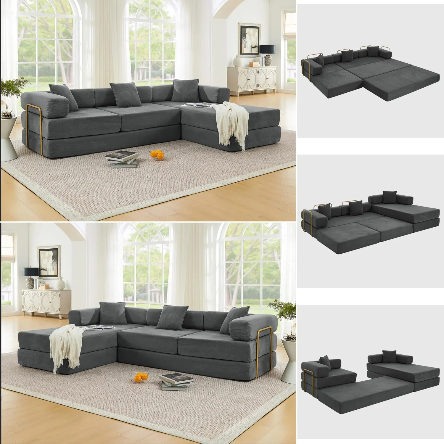 HANXIN 78 Inch Convertible Sleeper Sofa Bed, Folding Floor Mattress Couch
