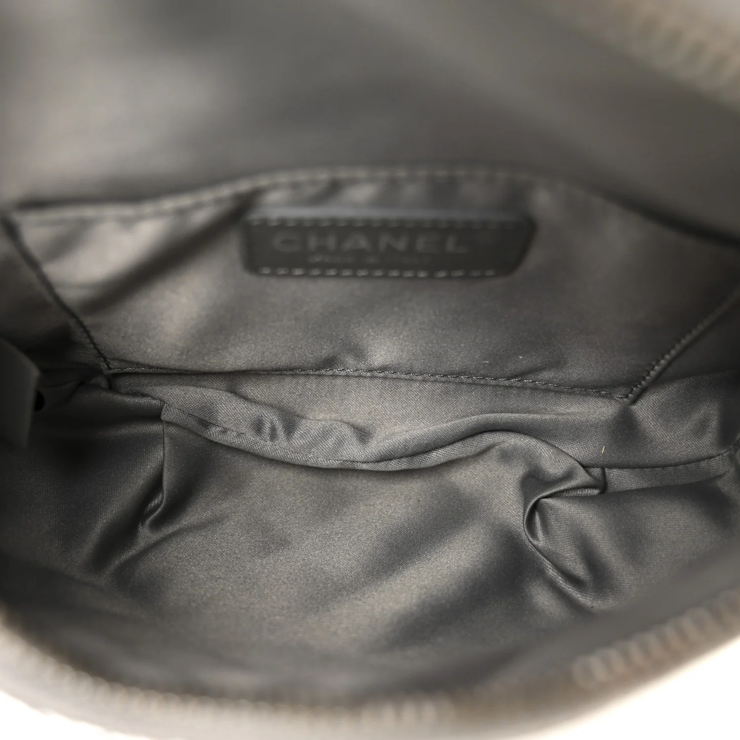 Metallic Calfskin Quilted Banane Waist Bag Fanny Pack Dark Silver