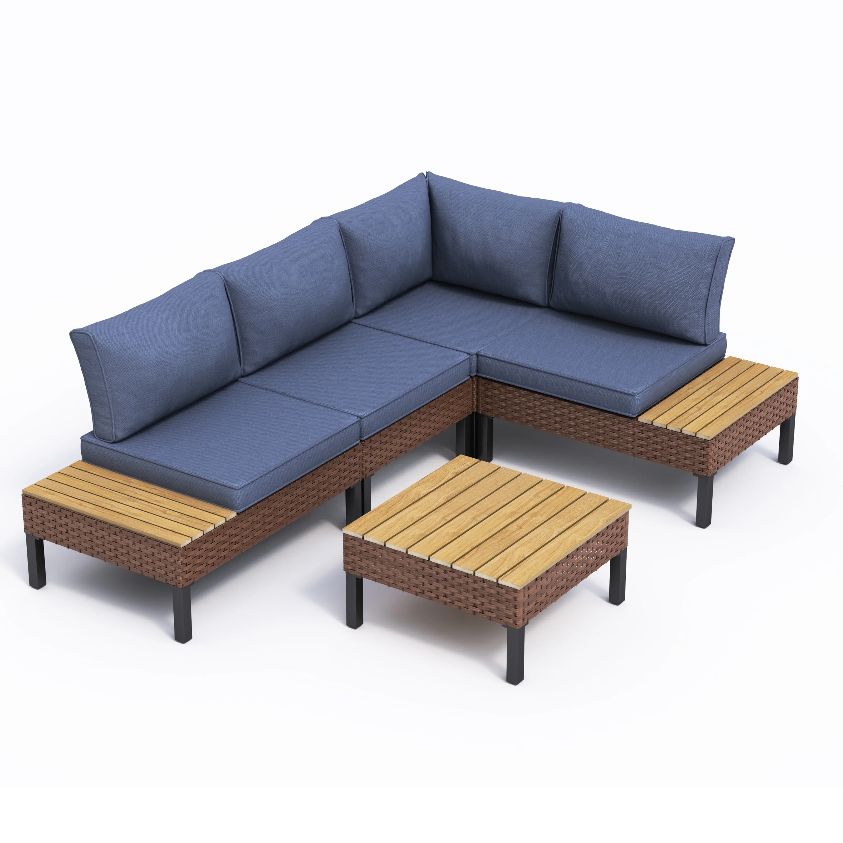 ELPOSUN L Shaped Conversation Sectional Sofa Set with Coffee Table, 5 Pieces Patio Furniture Seating Group with Side Table for Backyard Garden, Beige Grey