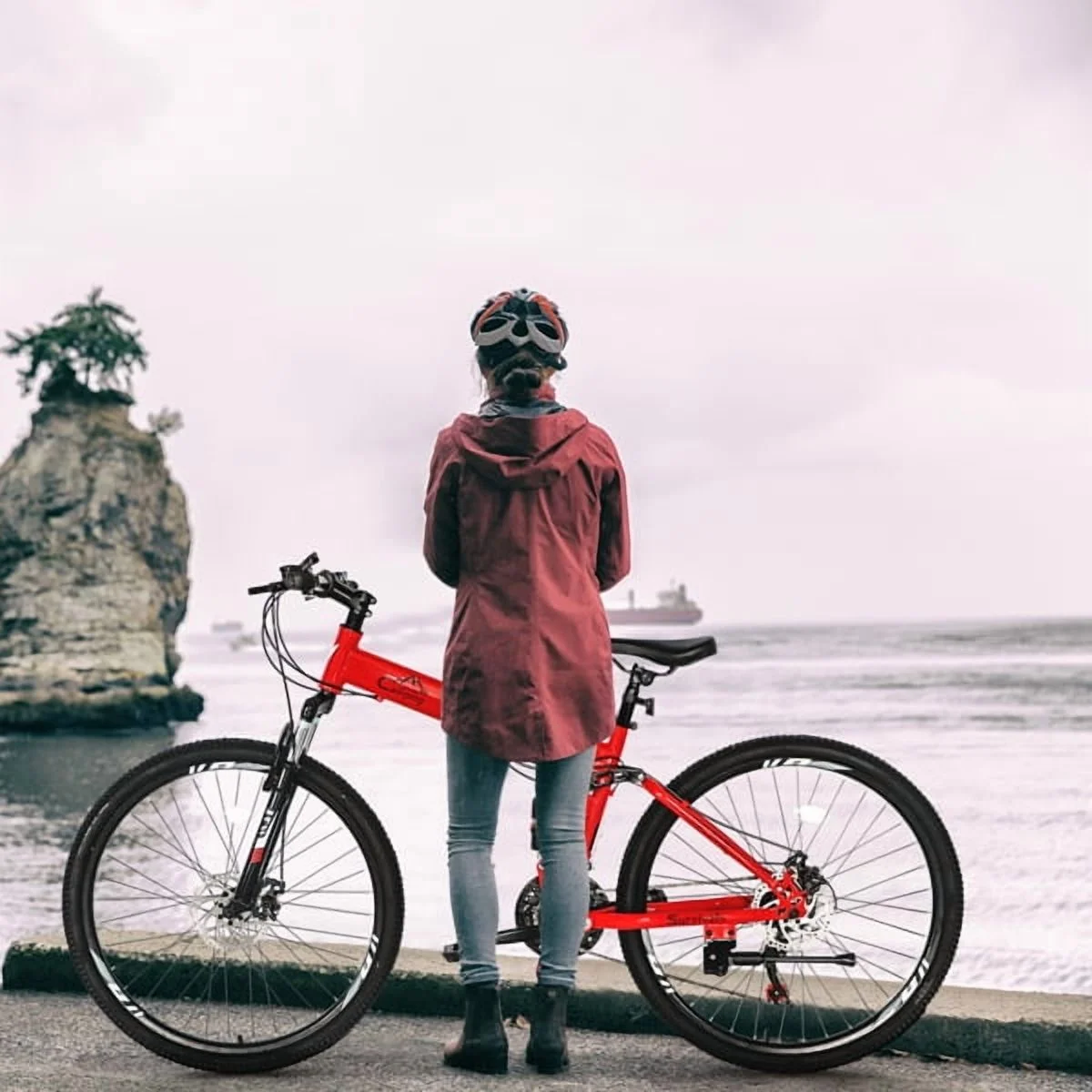 26 Inch Folding Mountain Bike Under 250$ Men Mountain Bike 21 Speed,High Carbon Steel,Disc Brake Folding Bikes for Adults/Men/Women Red(Red) - Image 6