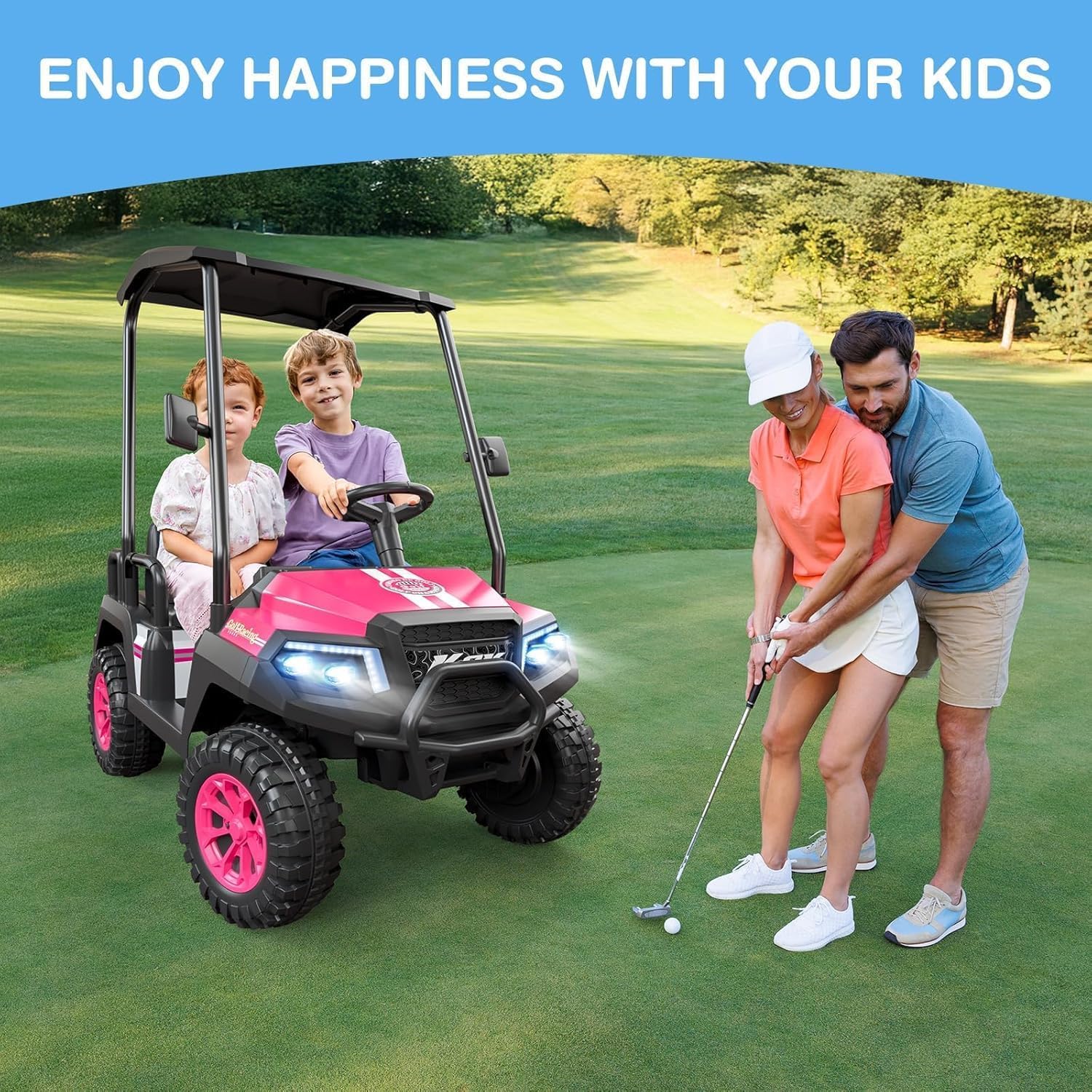 Voiturette de golf pour enfants R9 24V avec télécommande et auvent amovible