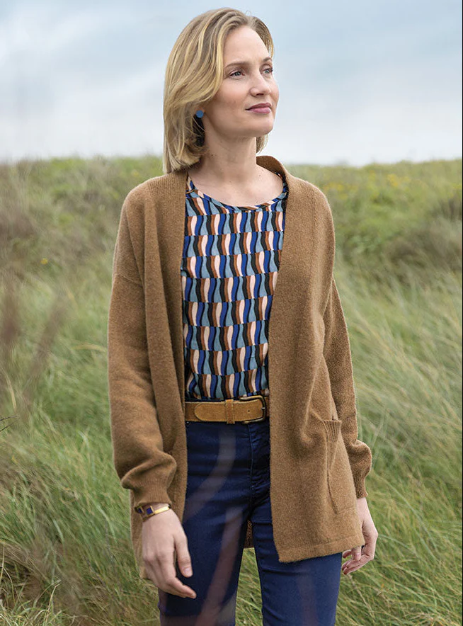 Gilet femme long en laine recyclée beige