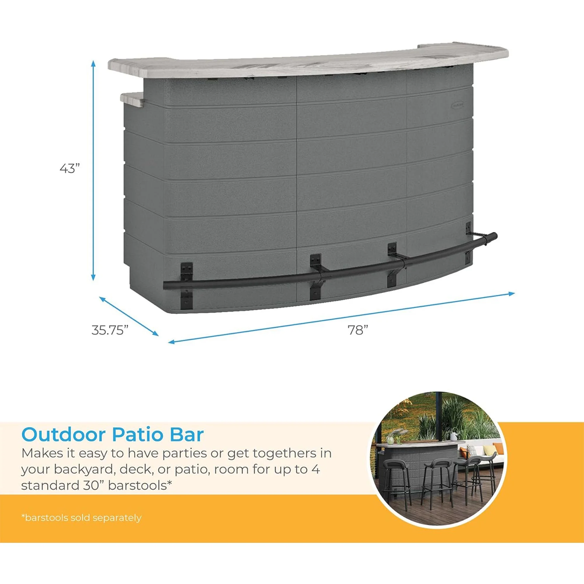 Backyard Oasis Entertainment Outdoor Bar with Pull-Out Drawers and Shelves, Marble - Image 5