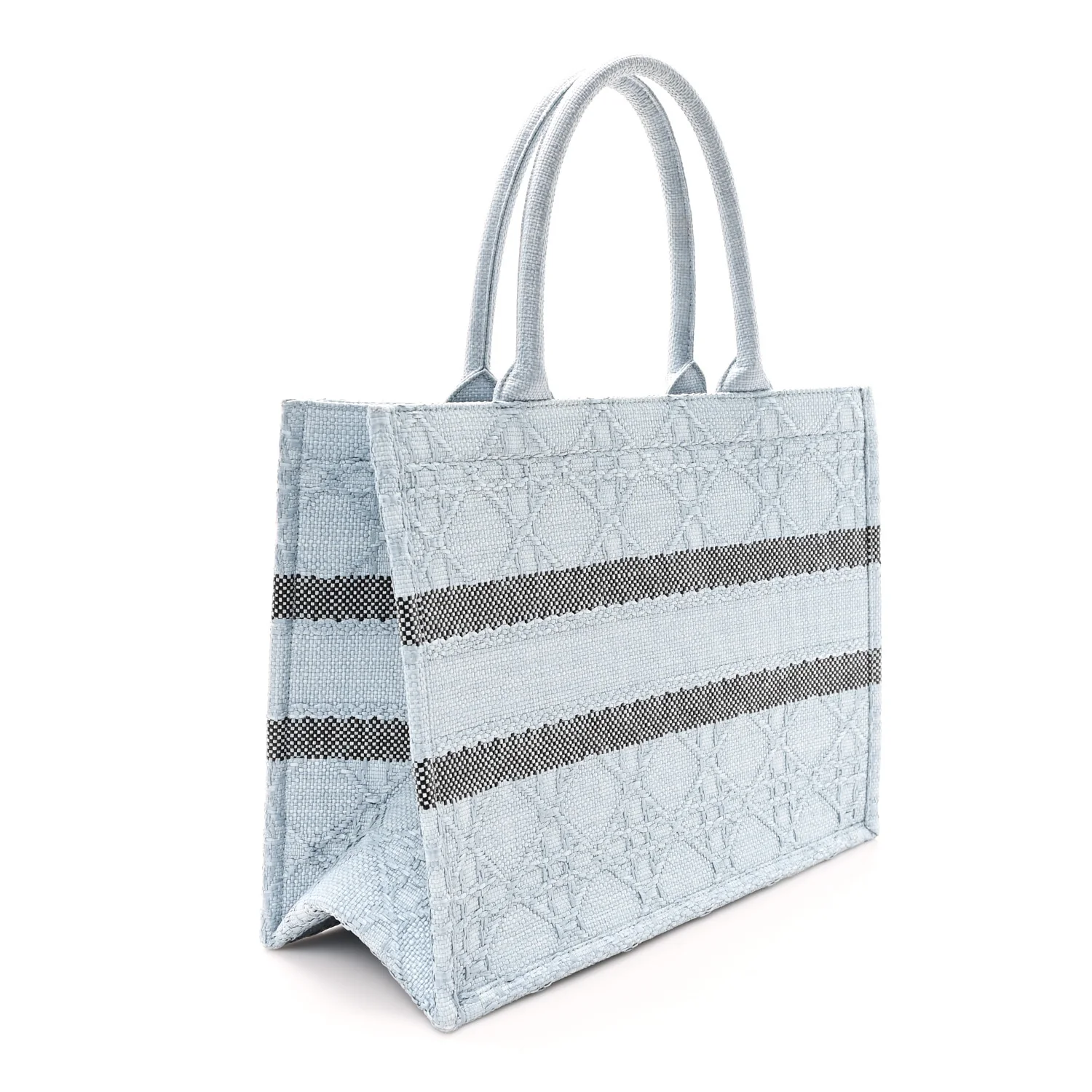 Raffia Cannage Medium Book Tote Blue