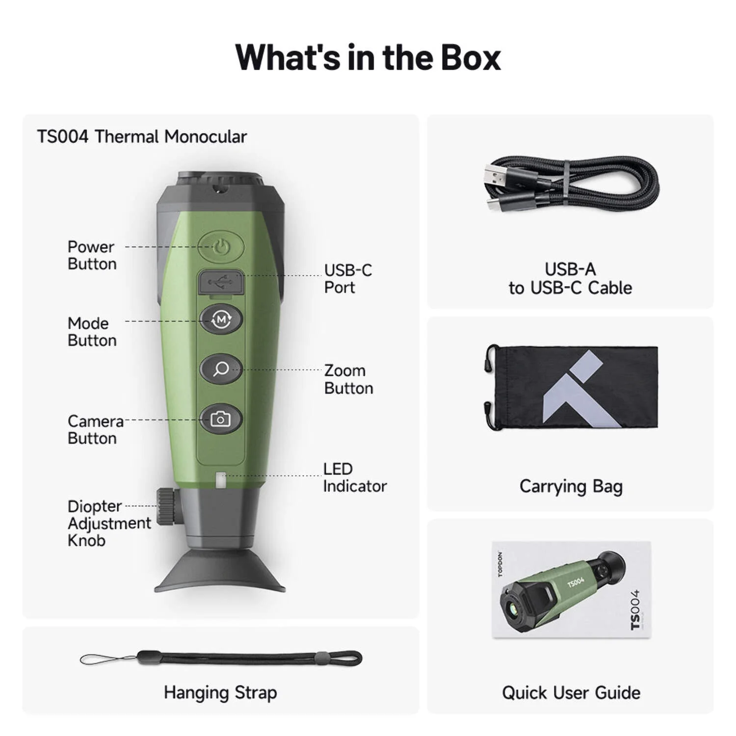 TOPDON TS004 Thermal Monocular Camera, 256x192 Resolution, 50hz Refresh Rate, 450 Yard Detection Range
