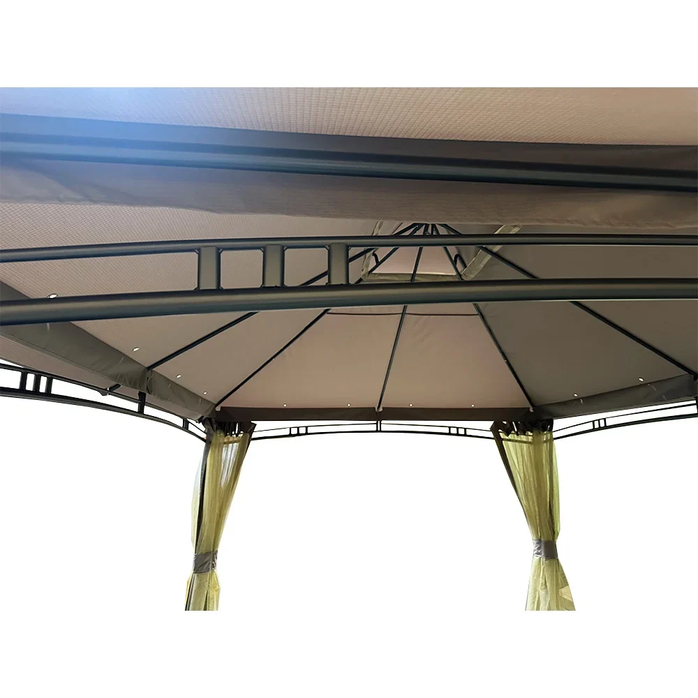 Garden Winds Custom Fit Replacement Canopy Top Cover and Netting Set Compatible with Backyard Creations 184DGZ1-PU-25 13' x 10' Roof Style Gazebo - Upgraded RipLock 350 Fabric - Slate Gray
