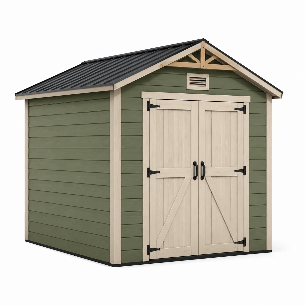 Abri de jardin en bois composite avec toit en acier galvanisé vert et beige - 2026