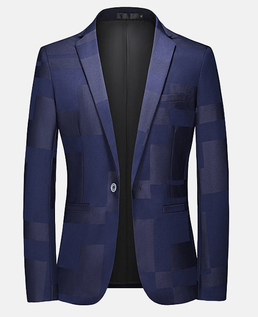 Blazer élégant à imprimé géométrique contrasté, col à revers et un bouton