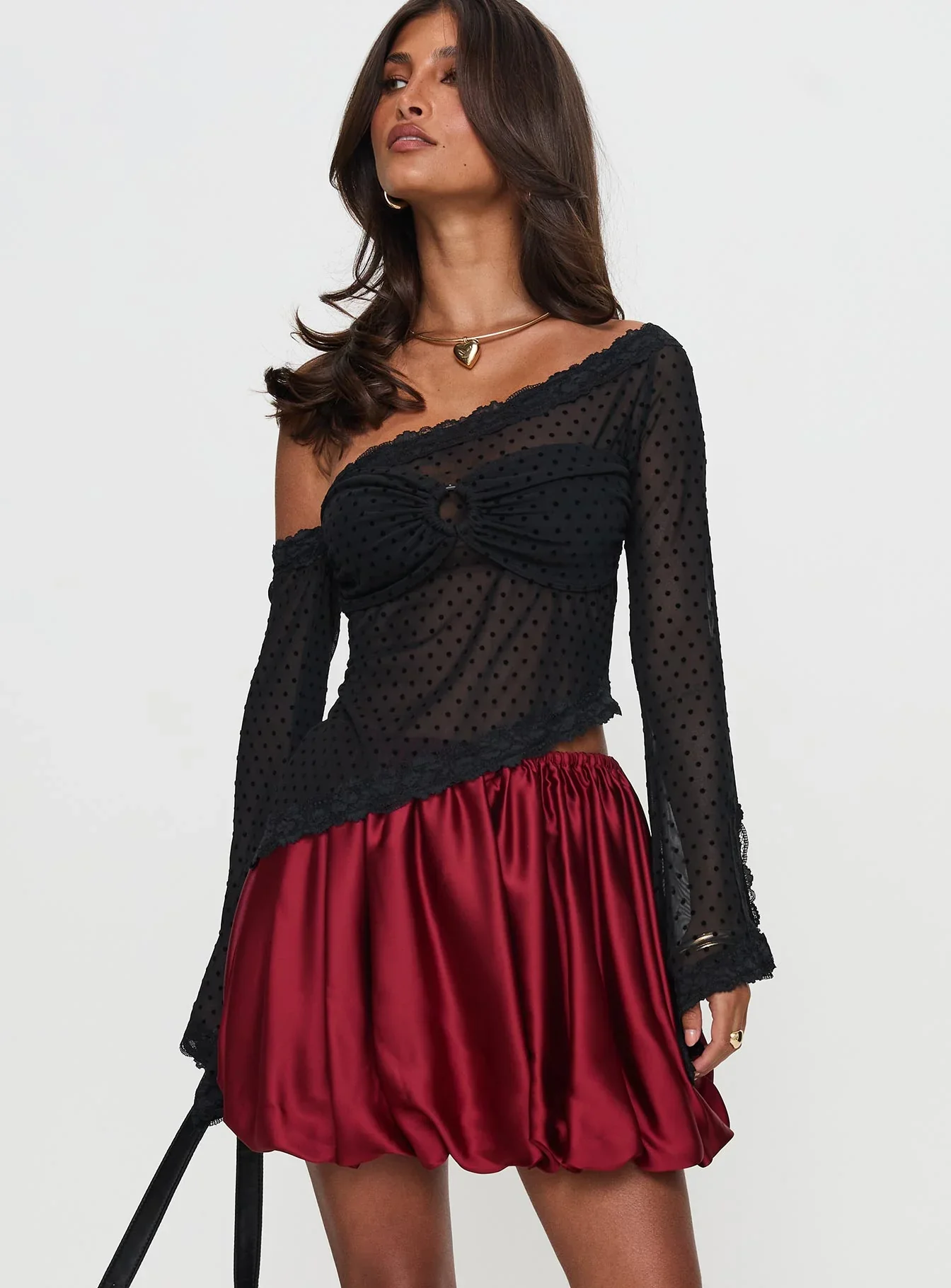 Rubee Bubble Hem Mini Skirt Red